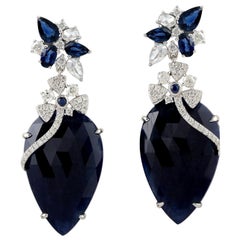 44.43 Carat Blue Sapphire Diamond 18 Karat Gold Earrings