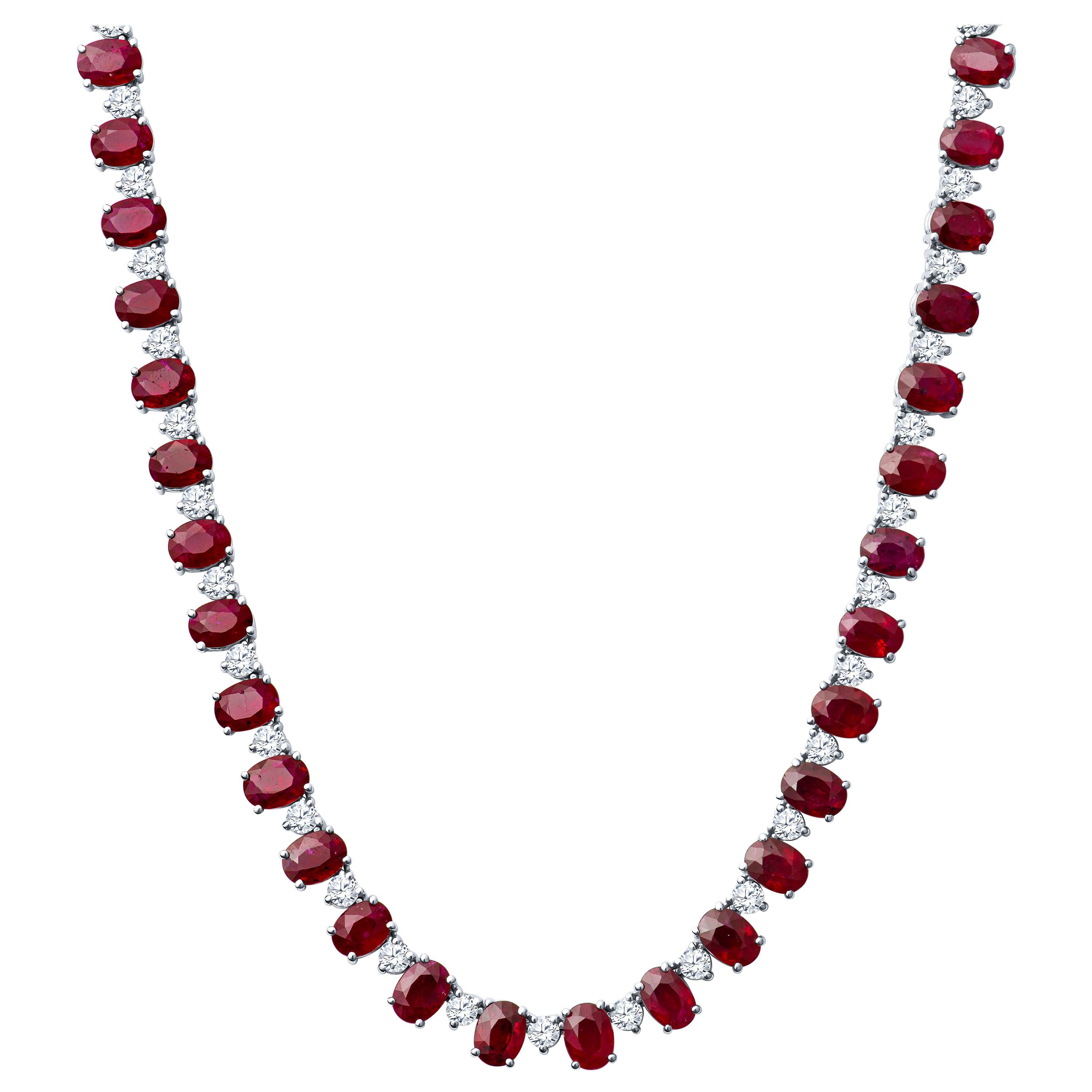 44.49 Carat Oval Ruby and 6.90 Carat in Round Diamond 14 Karat Gold Necklace