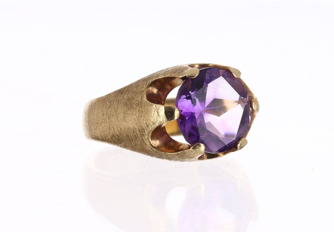 Round Cut 4.44cts 14K Natural Round Amethyst Solitaire Gold Ring