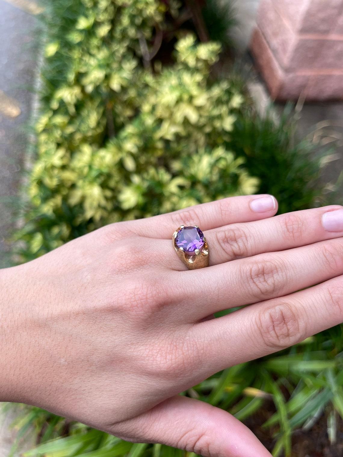 4.44cts 14K Natural Round Amethyst Solitaire Gold Ring In New Condition In Jupiter, FL