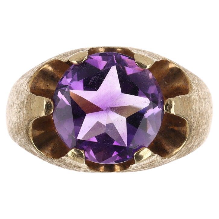 4.44cts 14K Natural Round Amethyst Solitaire Gold Ring