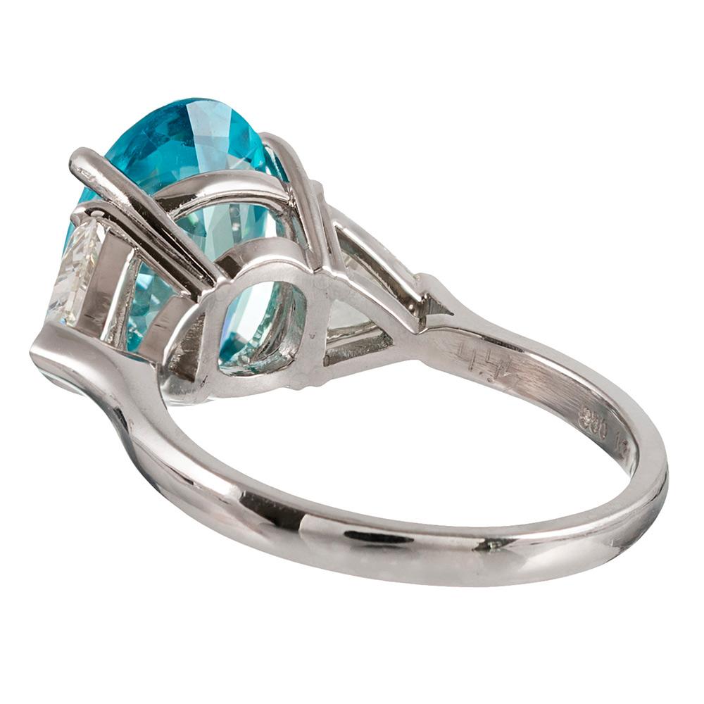 4.45 Carat Blue Zircon and Diamond Ring In Excellent Condition In Carmel-by-the-Sea, CA