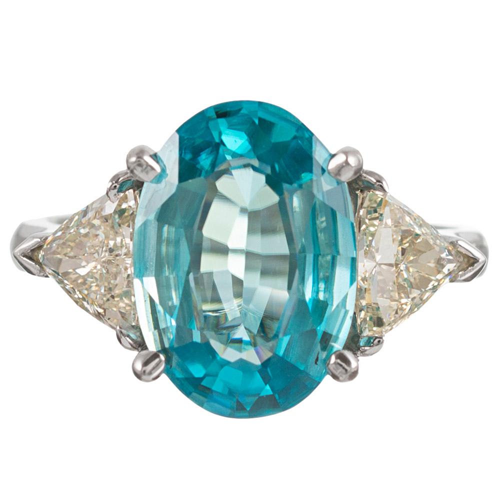 4.45 Carat Blue Zircon and Diamond Ring