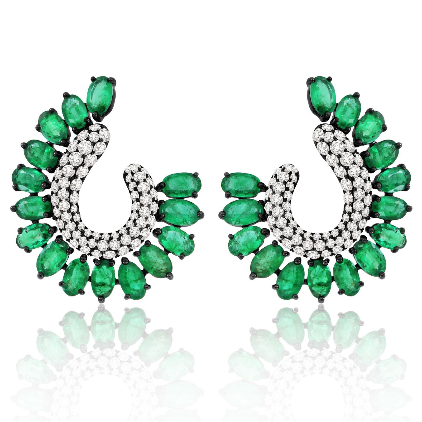 Mixed Cut 4.45 Carat Emerald Diamond 18 Karat Gold Earrings