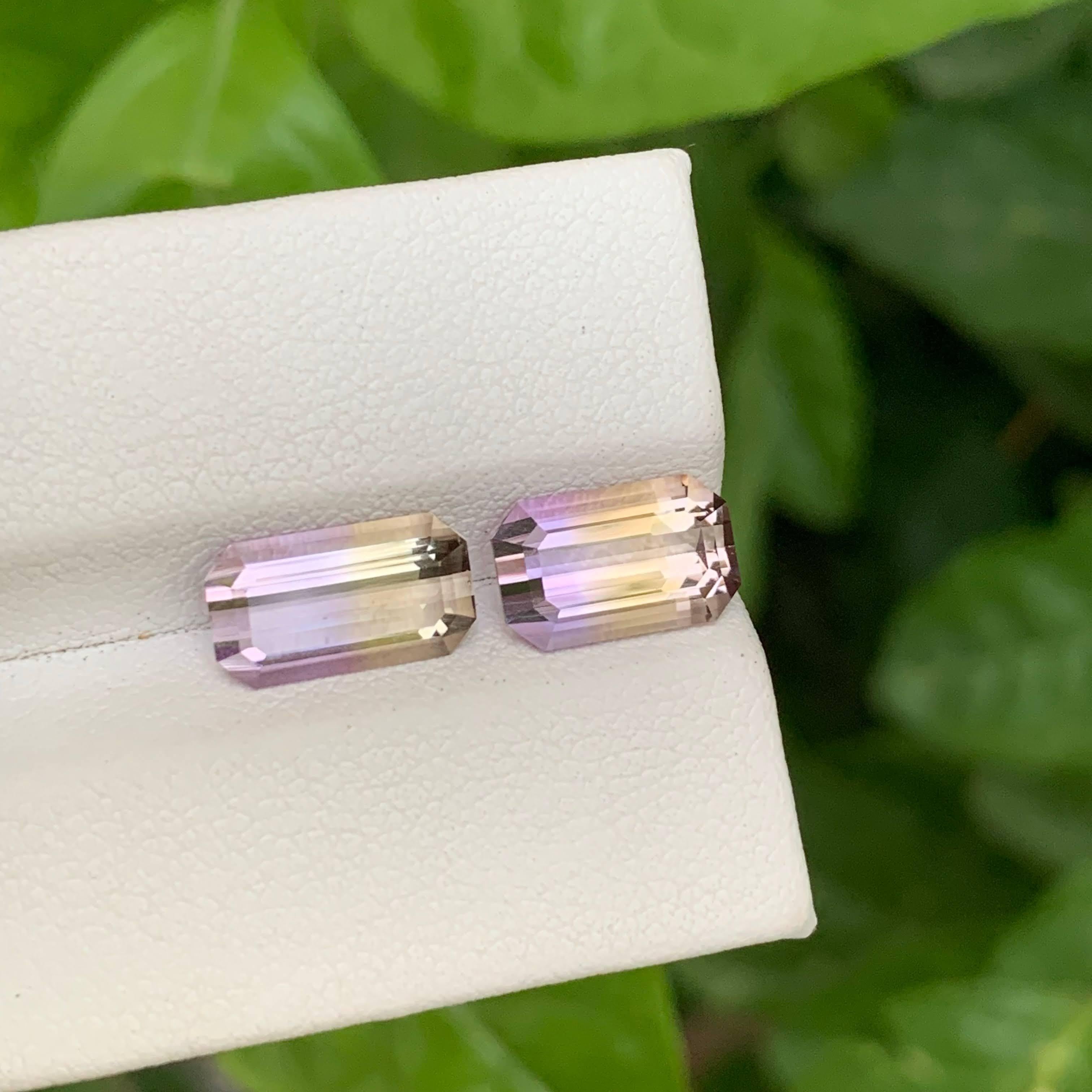 4.45 Carat Loose Natural Bi Color Ametrine Pair Emerald Cut Bolivian Gemstone en vente 5