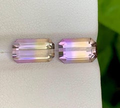 4.45 Carat Loose Natural Bi Color Ametrine Pair Emerald Cut Bolivian Gemstone