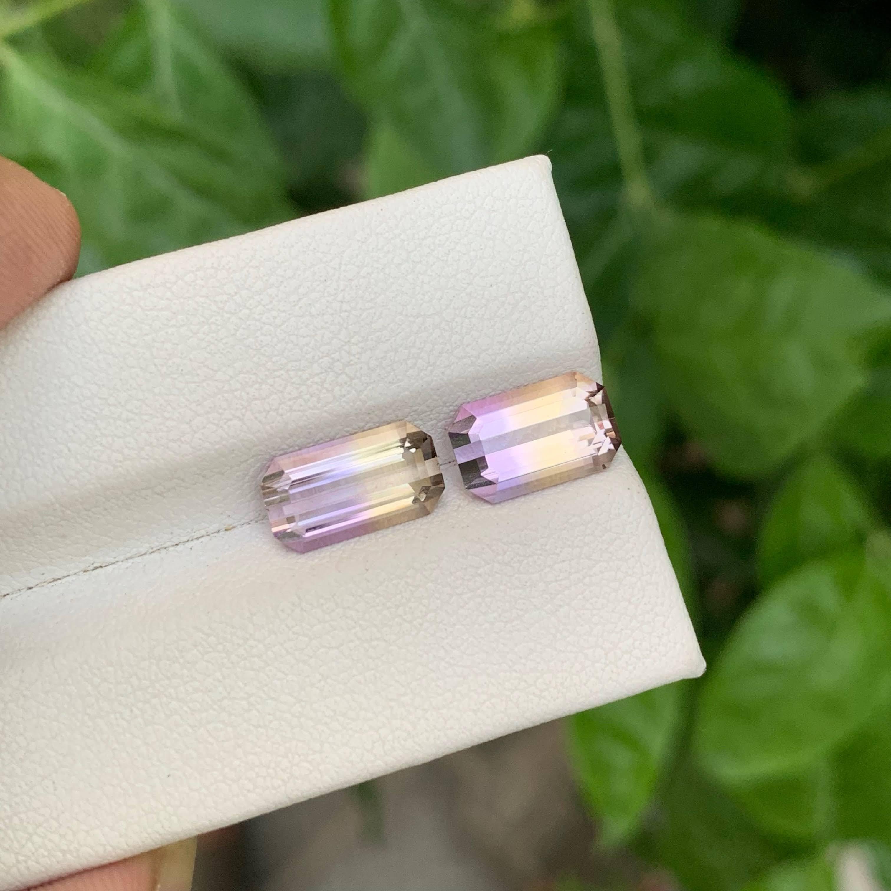 Taille émeraude 4.45 Carat Loose Natural Bi Color Ametrine Pair Emerald Cut Bolivian Gemstone en vente