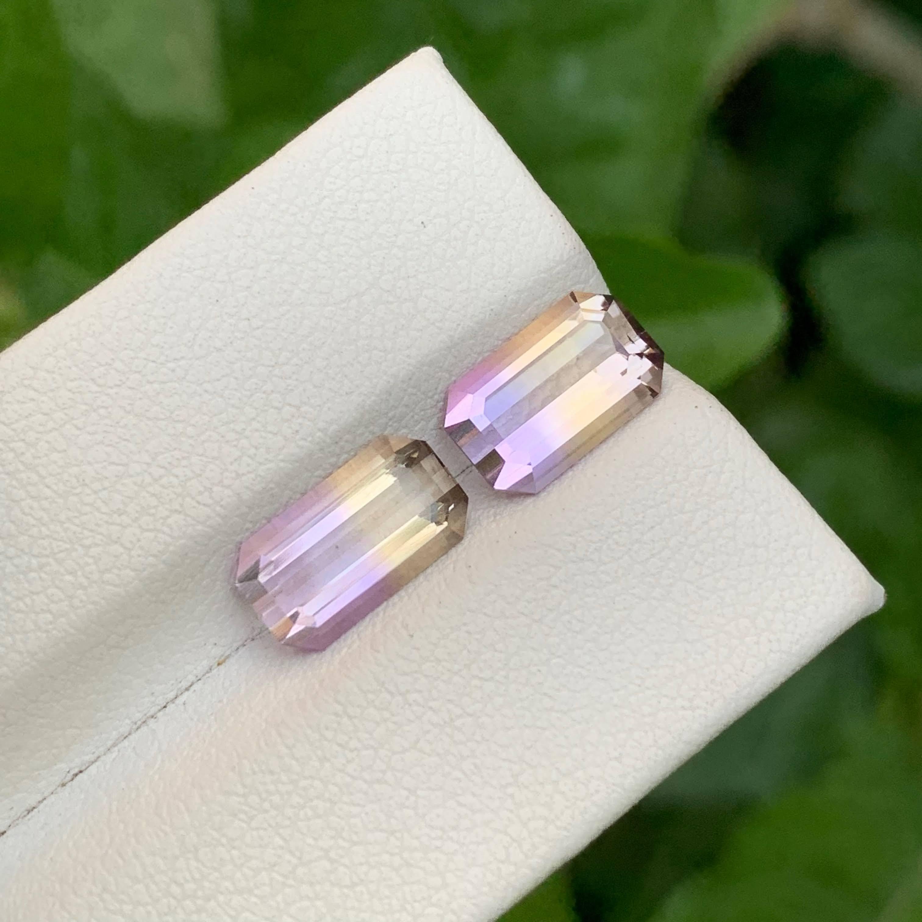 4.45 Carat Loose Natural Bi Color Ametrine Pair Emerald Cut Bolivian Gemstone Neuf - En vente à Bangkok, TH