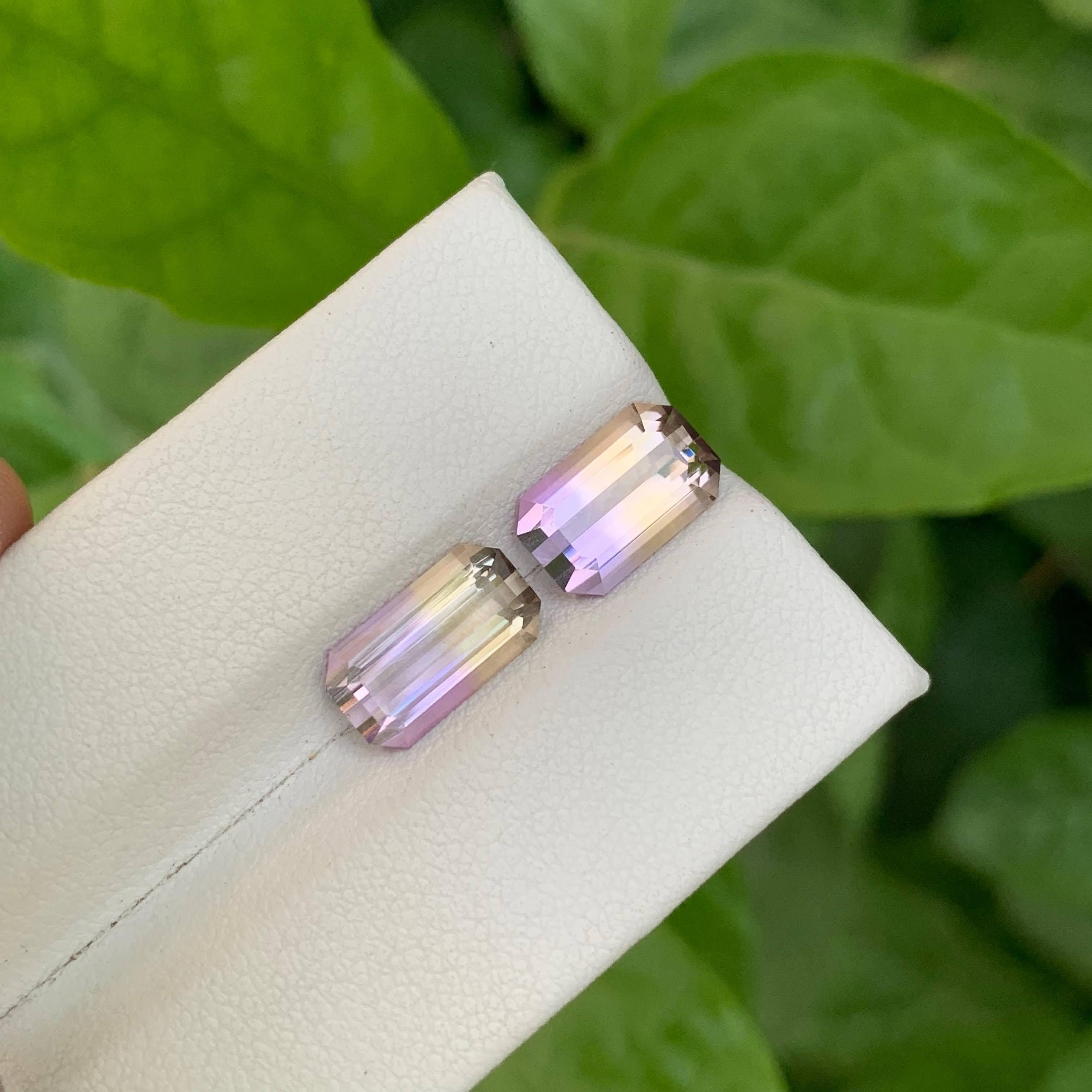 4.45 Carat Loose Natural Bi Color Ametrine Pair Emerald Cut Bolivian Gemstone Unisexe en vente
