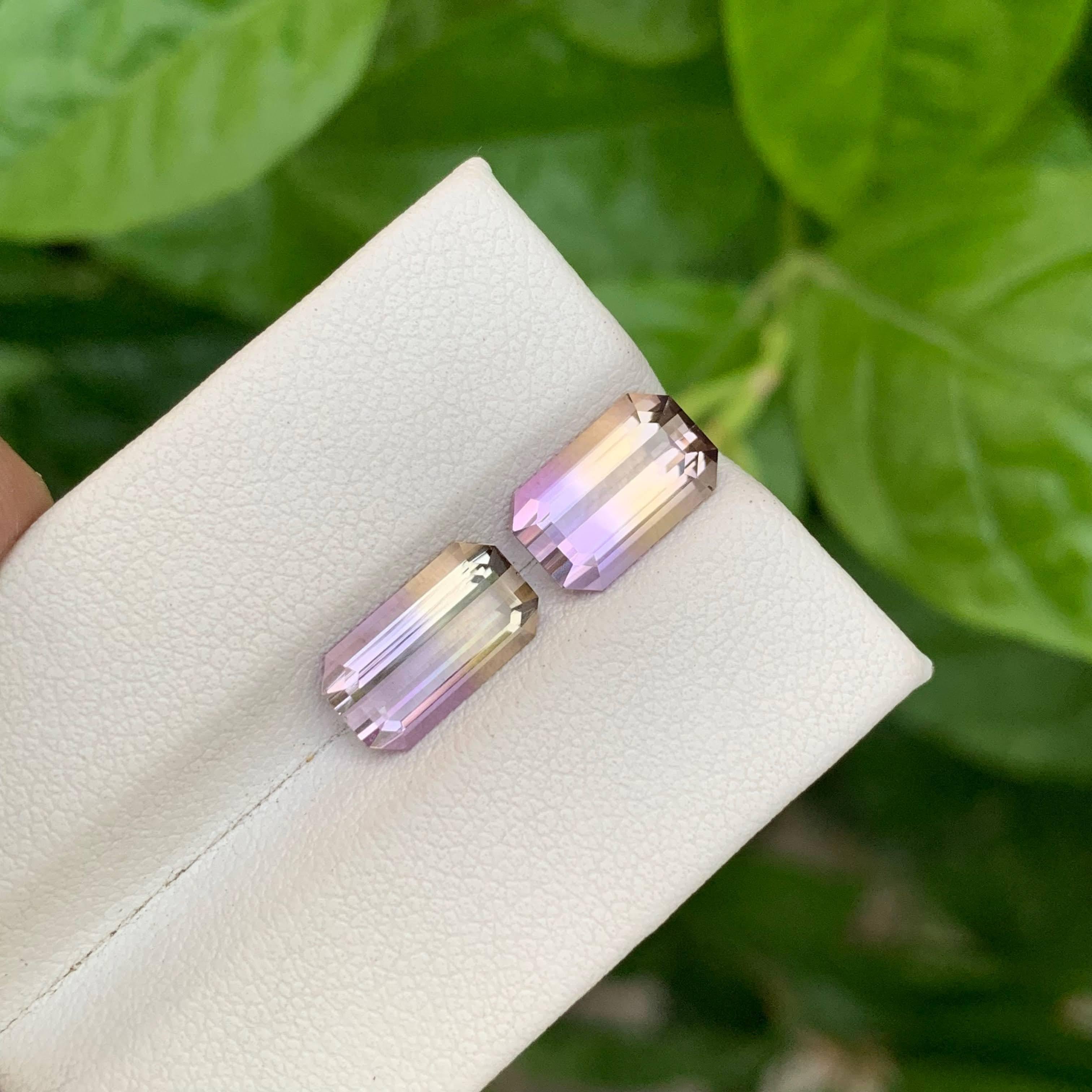 4.45 Carat Loose Natural Bi Color Ametrine Pair Emerald Cut Bolivian Gemstone en vente 2