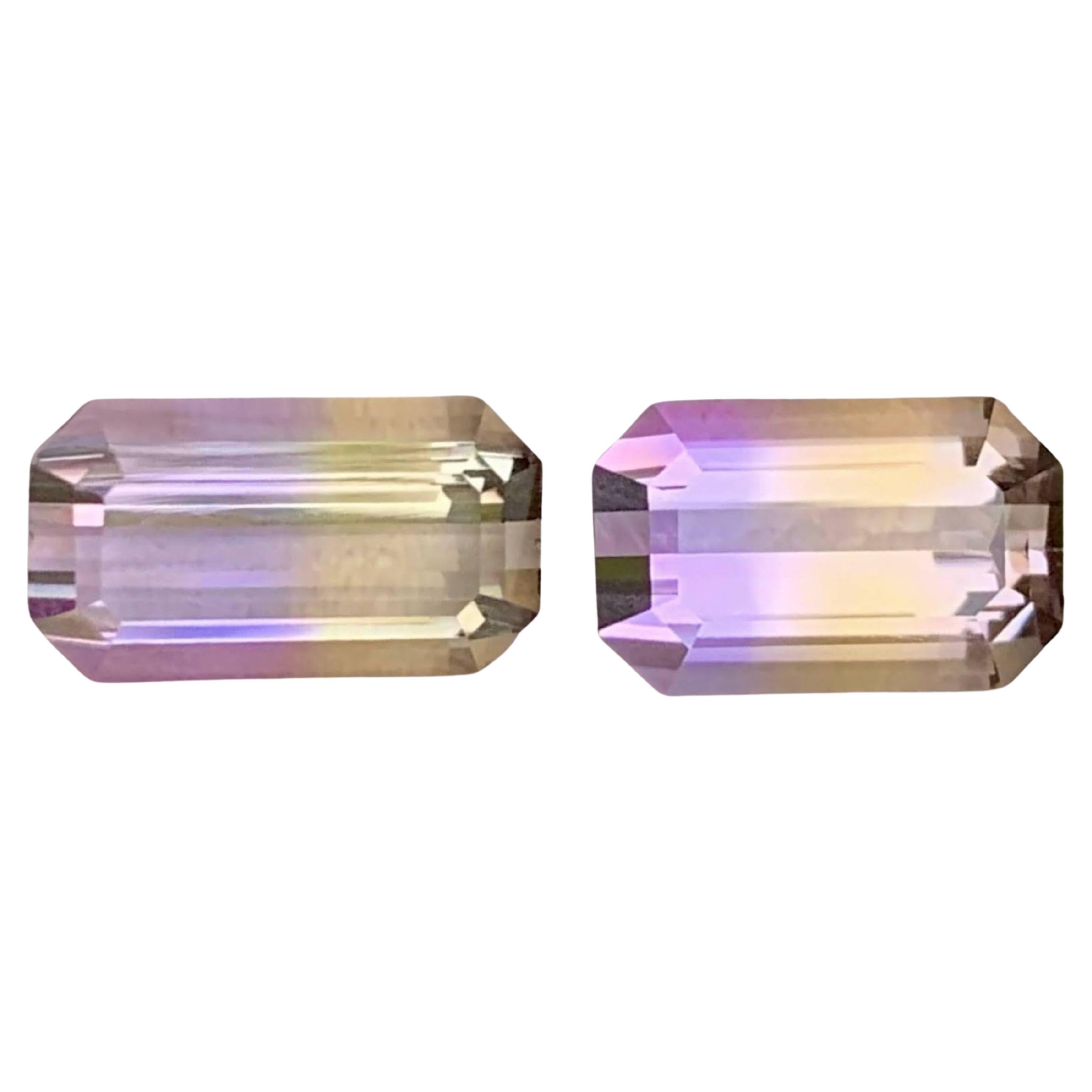 4.45 Carat Loose Natural Bi Color Ametrine Pair Emerald Cut Bolivian Gemstone en vente