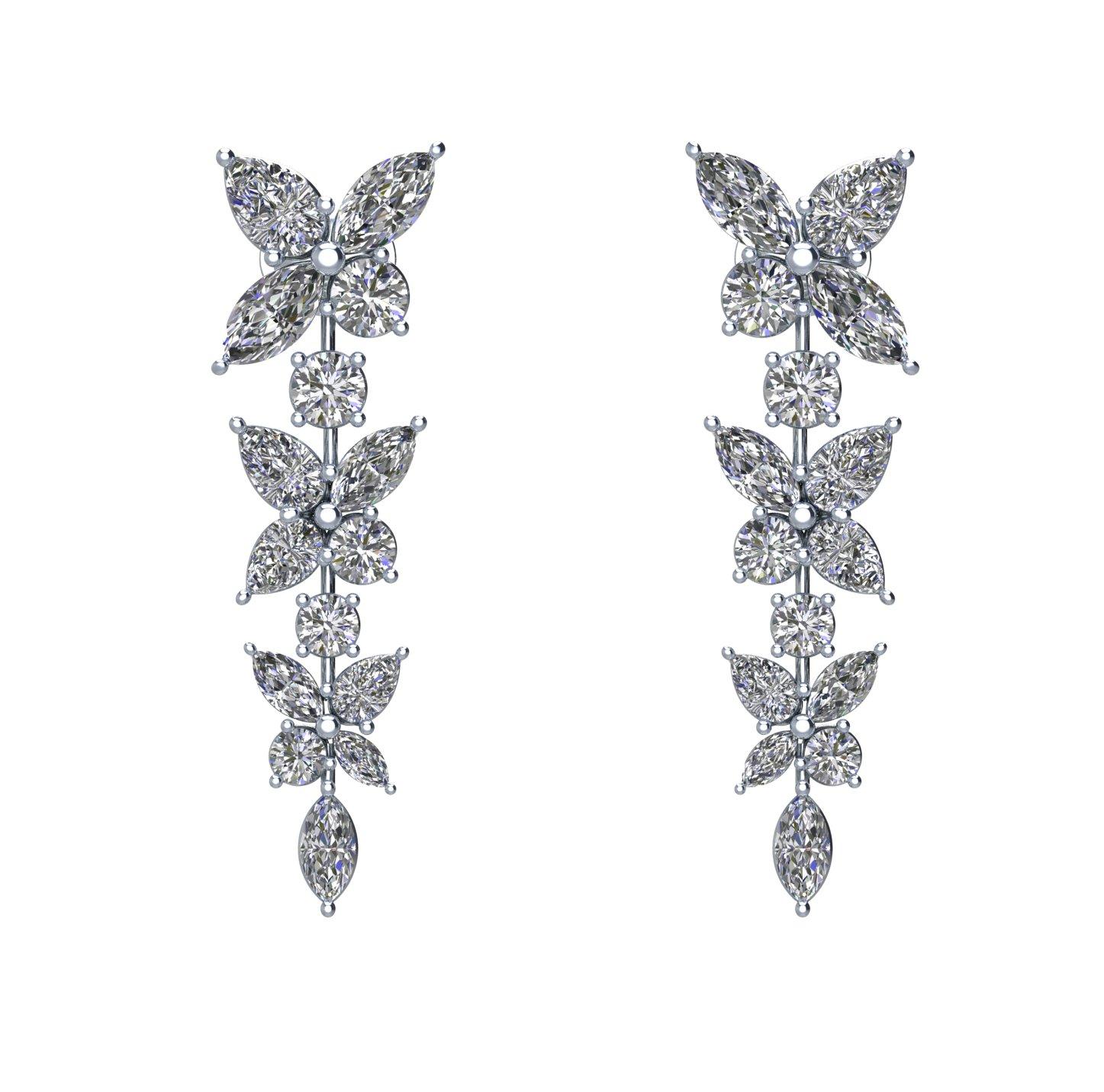 Taille Marquise Boucles d'oreilles en platine avec diamants marquises de 4,45 carats en cascade en vente