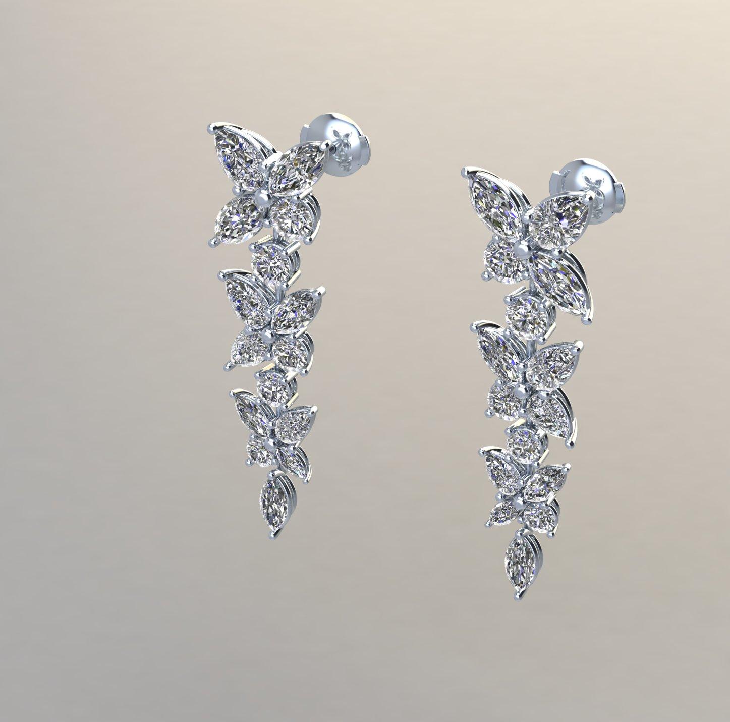 4.45 Carat Marquise Diamonds Cascade Platinum Earrings In New Condition For Sale In New York, NY