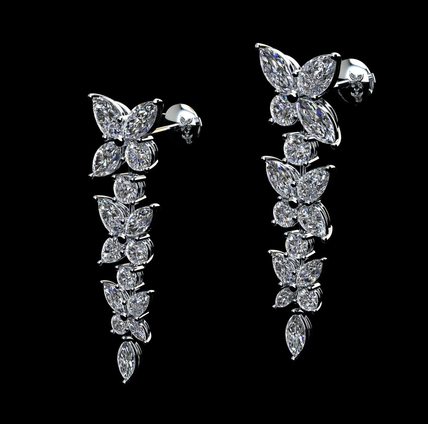 Men's 4.45 Carat Marquise Diamonds Cascade Platinum Earrings For Sale