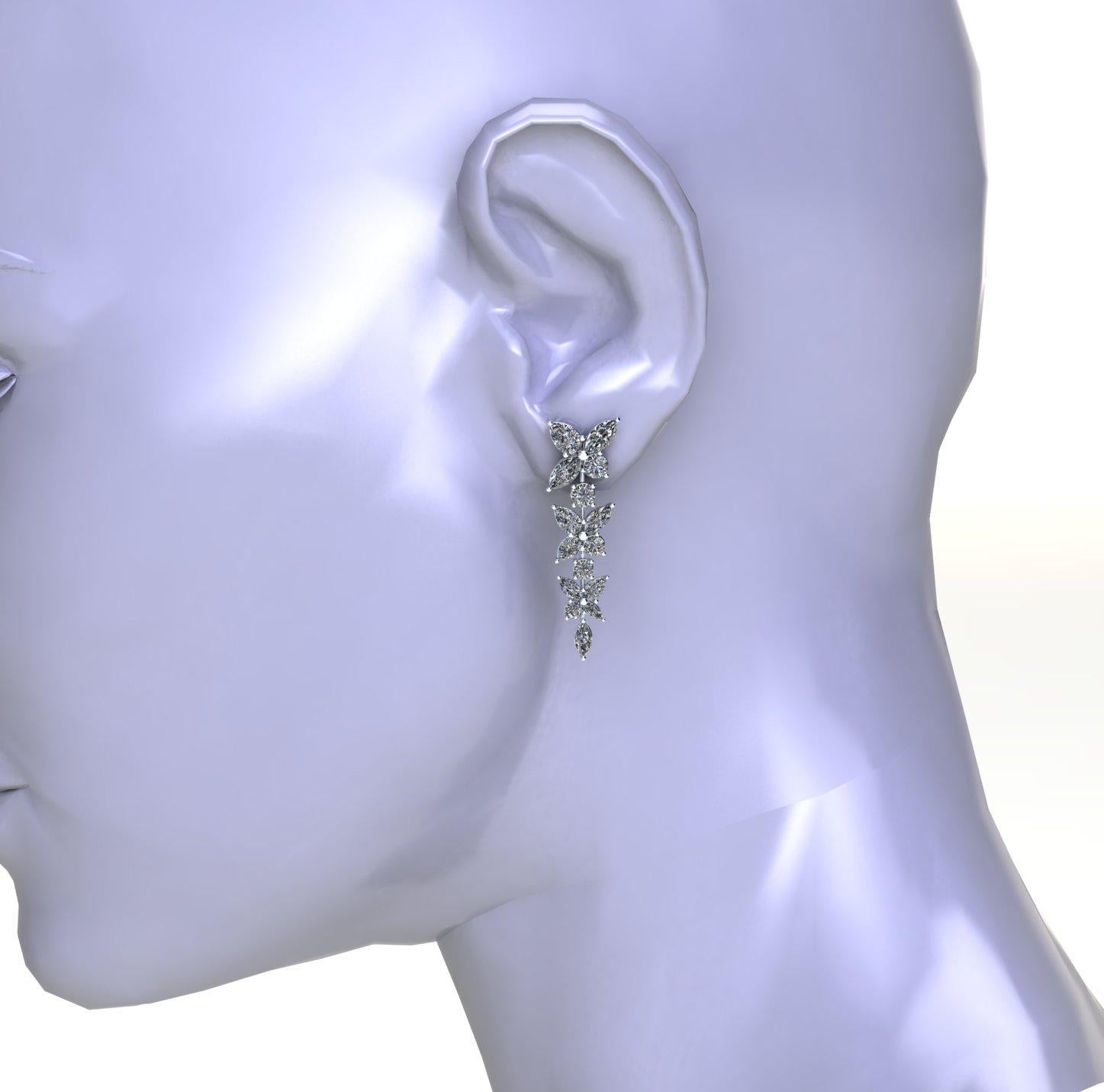 Boucles d'oreilles en platine avec diamants marquises de 4,45 carats en cascade en vente 1