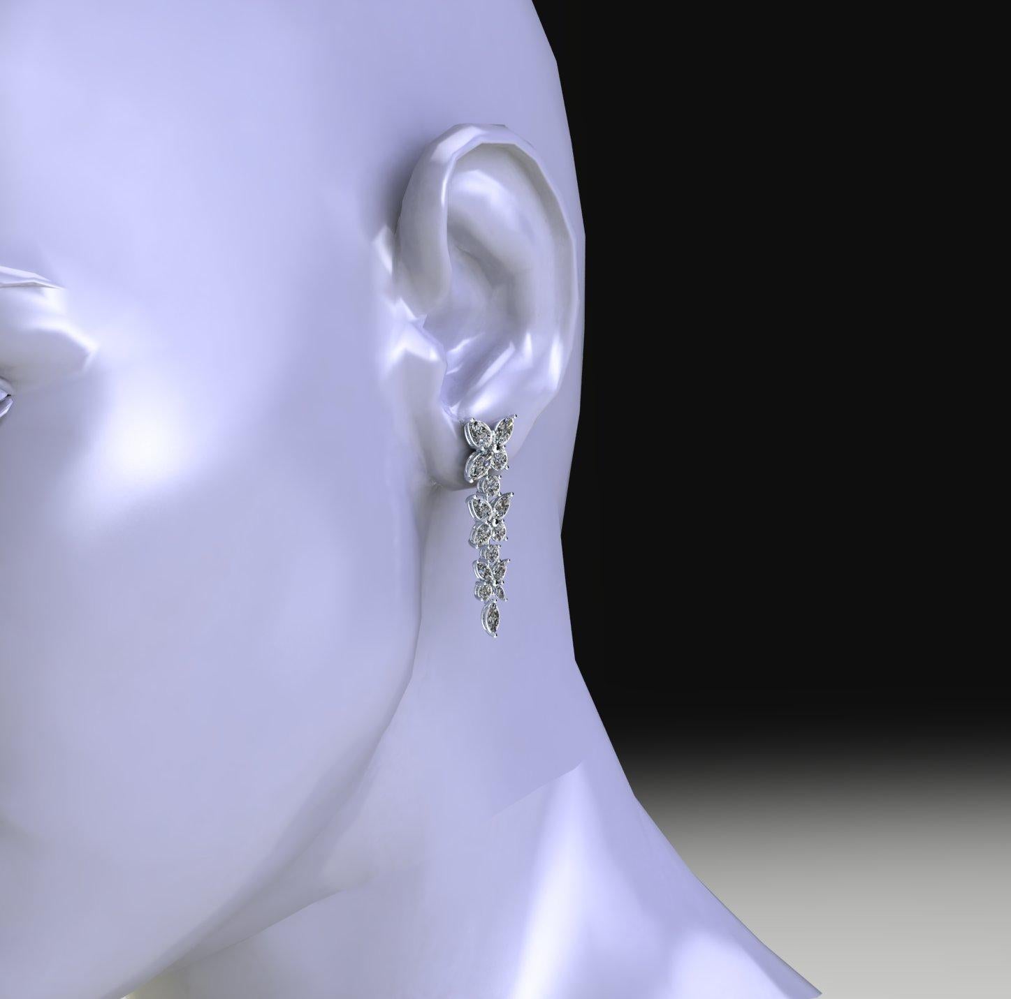 Boucles d'oreilles en platine avec diamants marquises de 4,45 carats en cascade en vente 2