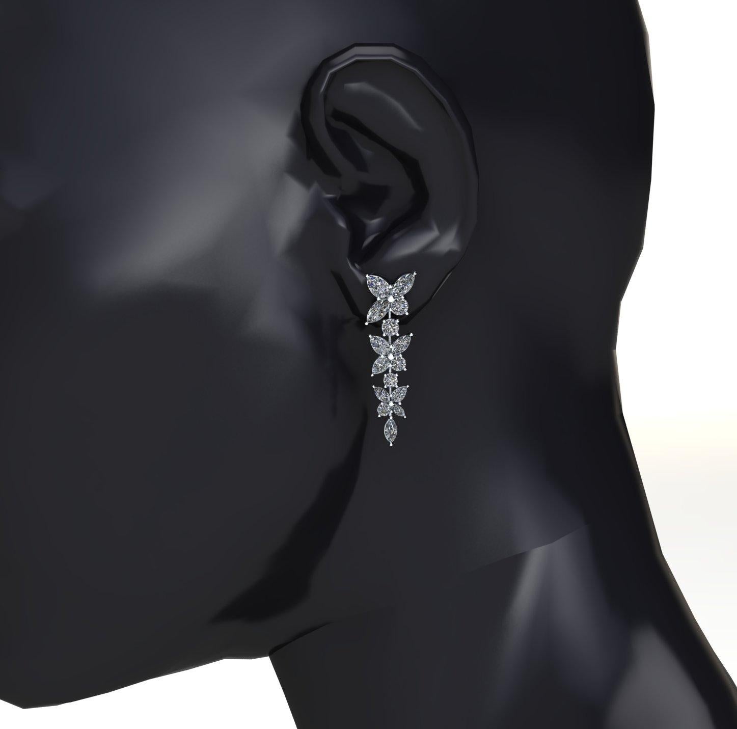 Boucles d'oreilles en platine avec diamants marquises de 4,45 carats en cascade en vente 3