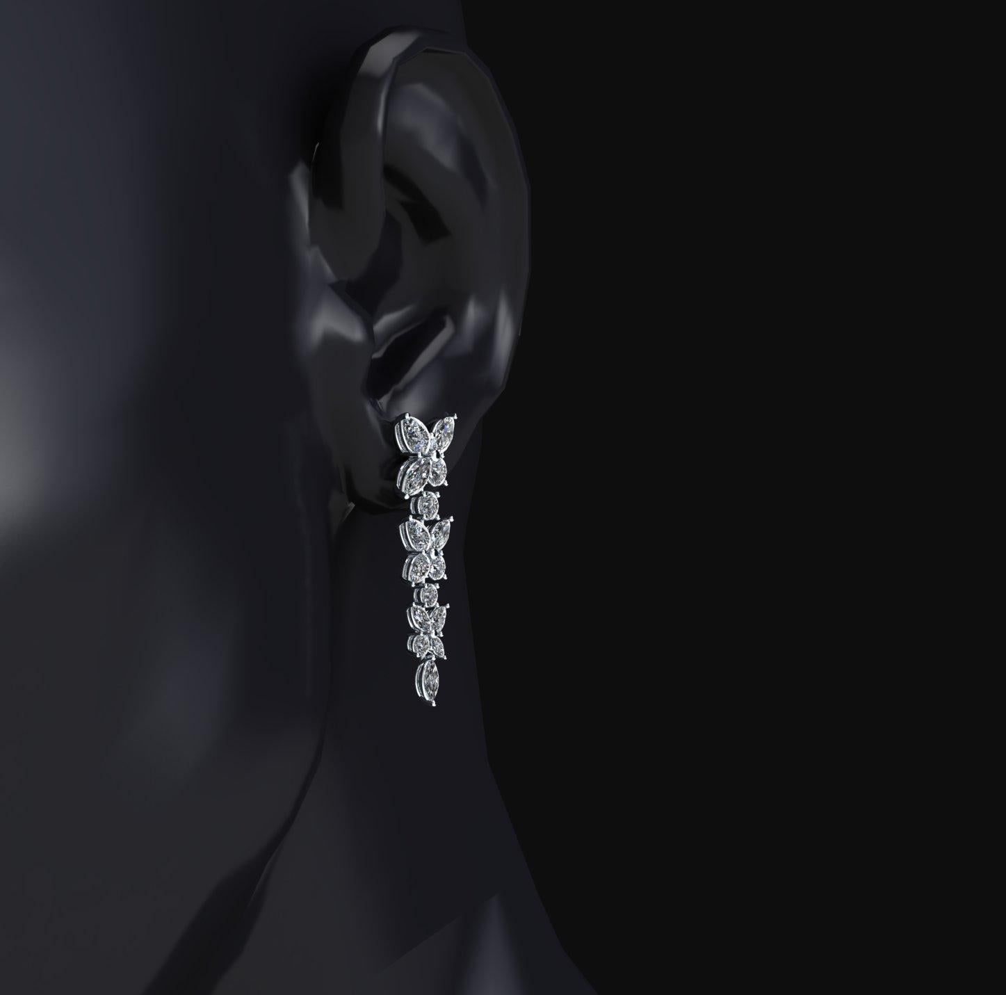 Boucles d'oreilles en platine avec diamants marquises de 4,45 carats en cascade en vente 4