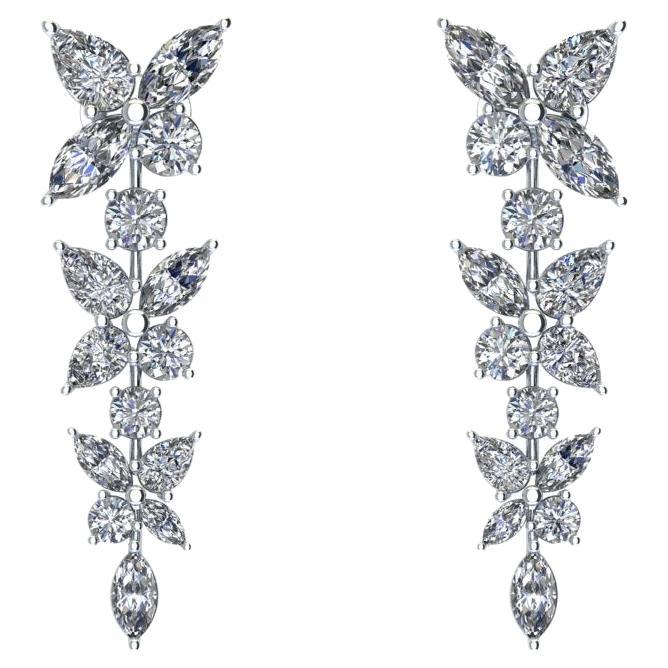 Platin-Ohrringe mit 4,45 Karat Marquise-Diamanten und Kaskaden