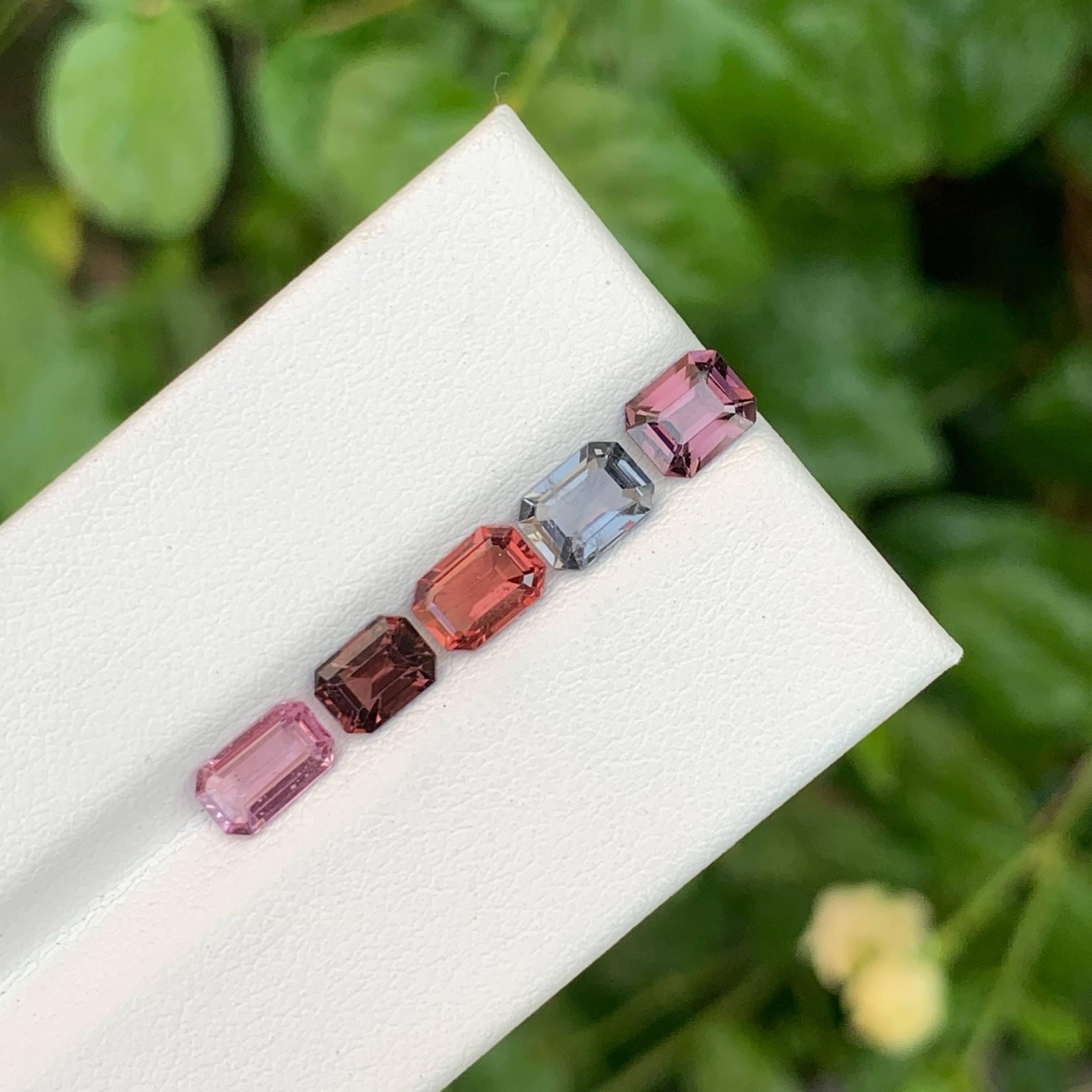 4.45 Carat Multi Color 5 Piece Spinel Gems Lot Emerald Cut From Burma en vente 3