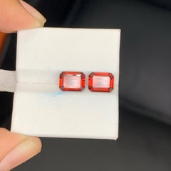4.45 Carat Natural Loose Malaya Color Garnet Pair Emerald Cut Tanzanian Gemstone
