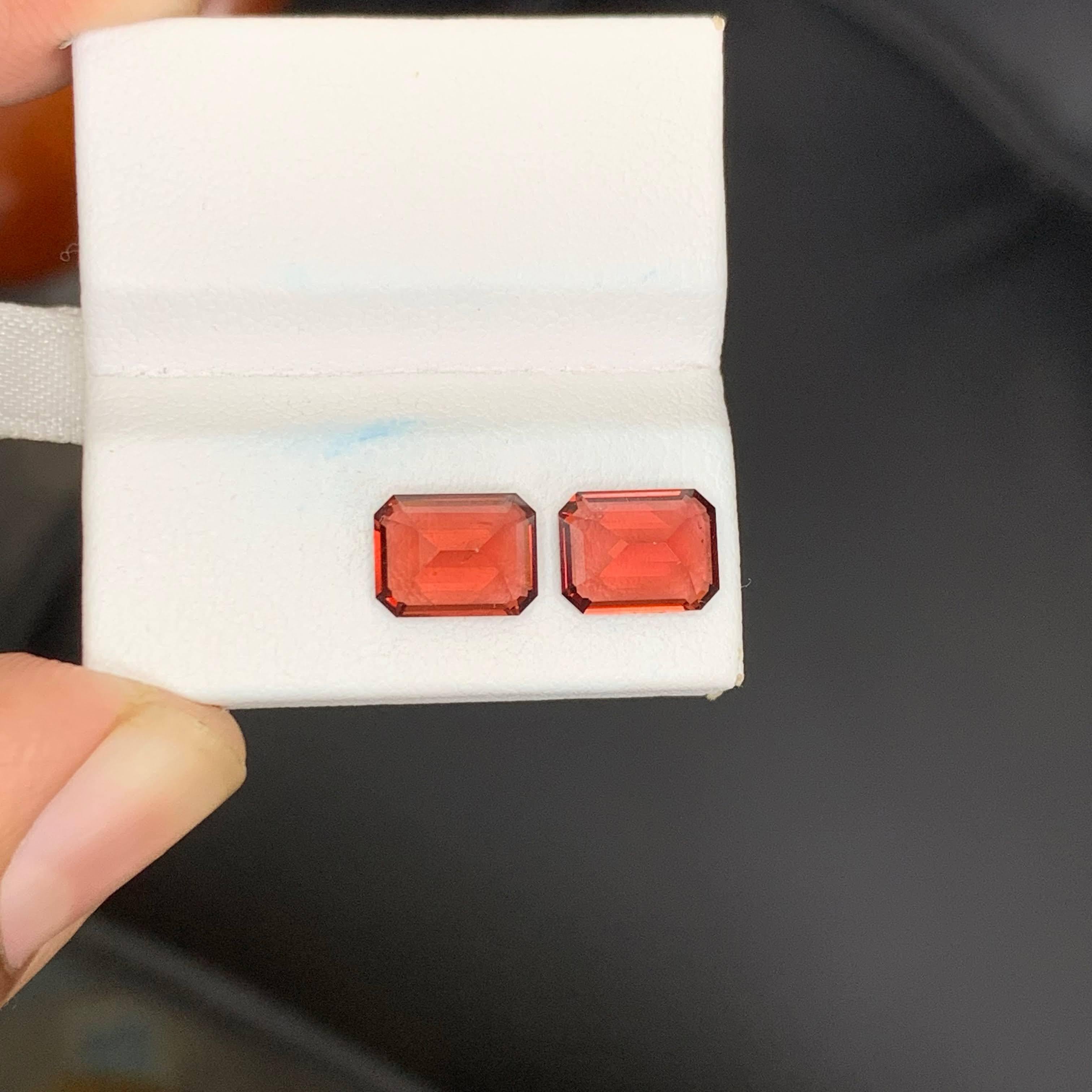 4,45 Karat Natürlicher loser Malaya Color Granat Paar Smaragdschliff Tansanischer Edelstein im Angebot 2