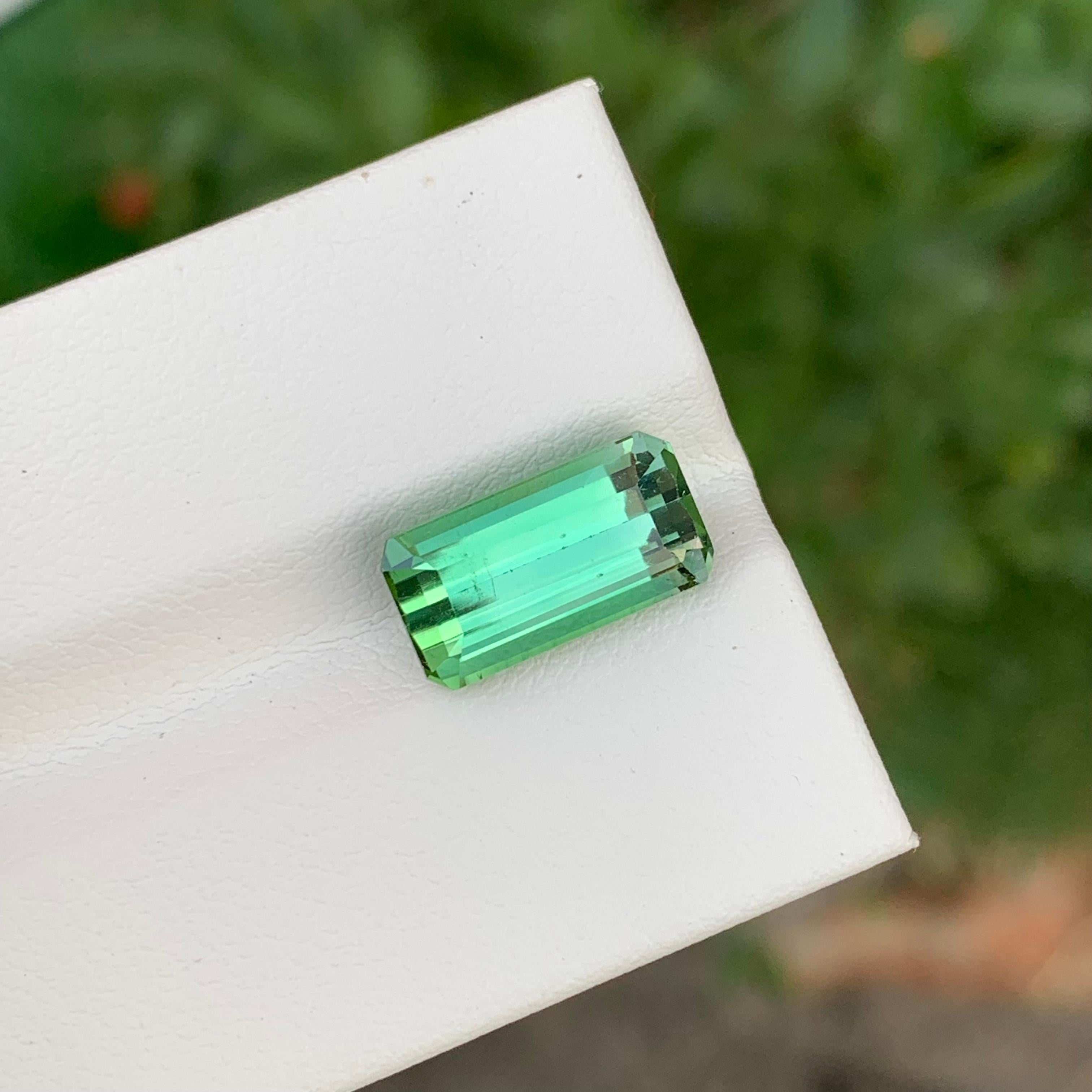 Arts and Crafts 4.45 Carat Natural Loose Mint Green Tourmaline Emerald Shape Gem For Jewellery  For Sale