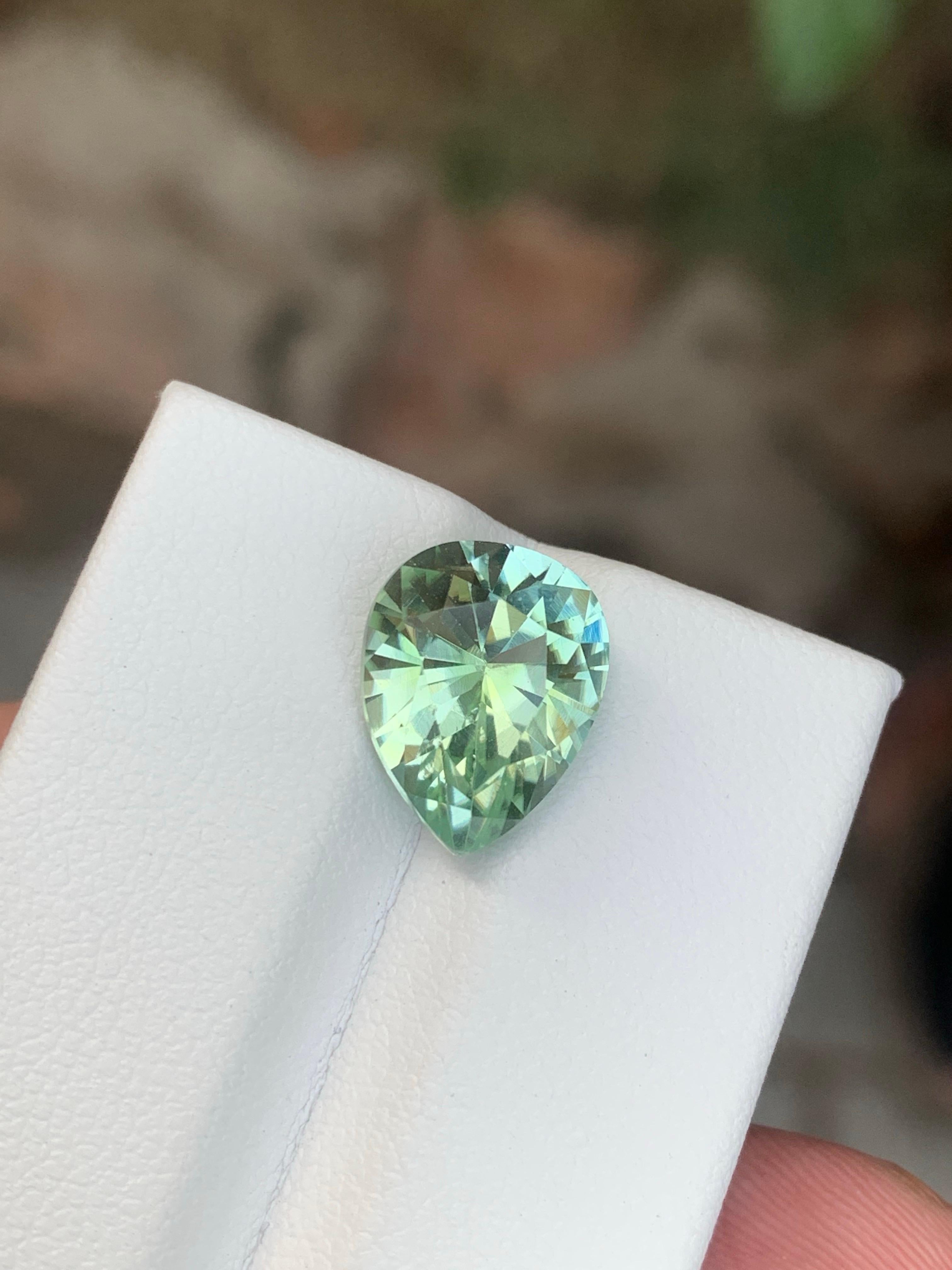 Arts and Crafts 4.45 Carat Natural Loose Mint Green Tourmaline Pear Cut Gem From Afghanistan For Sale
