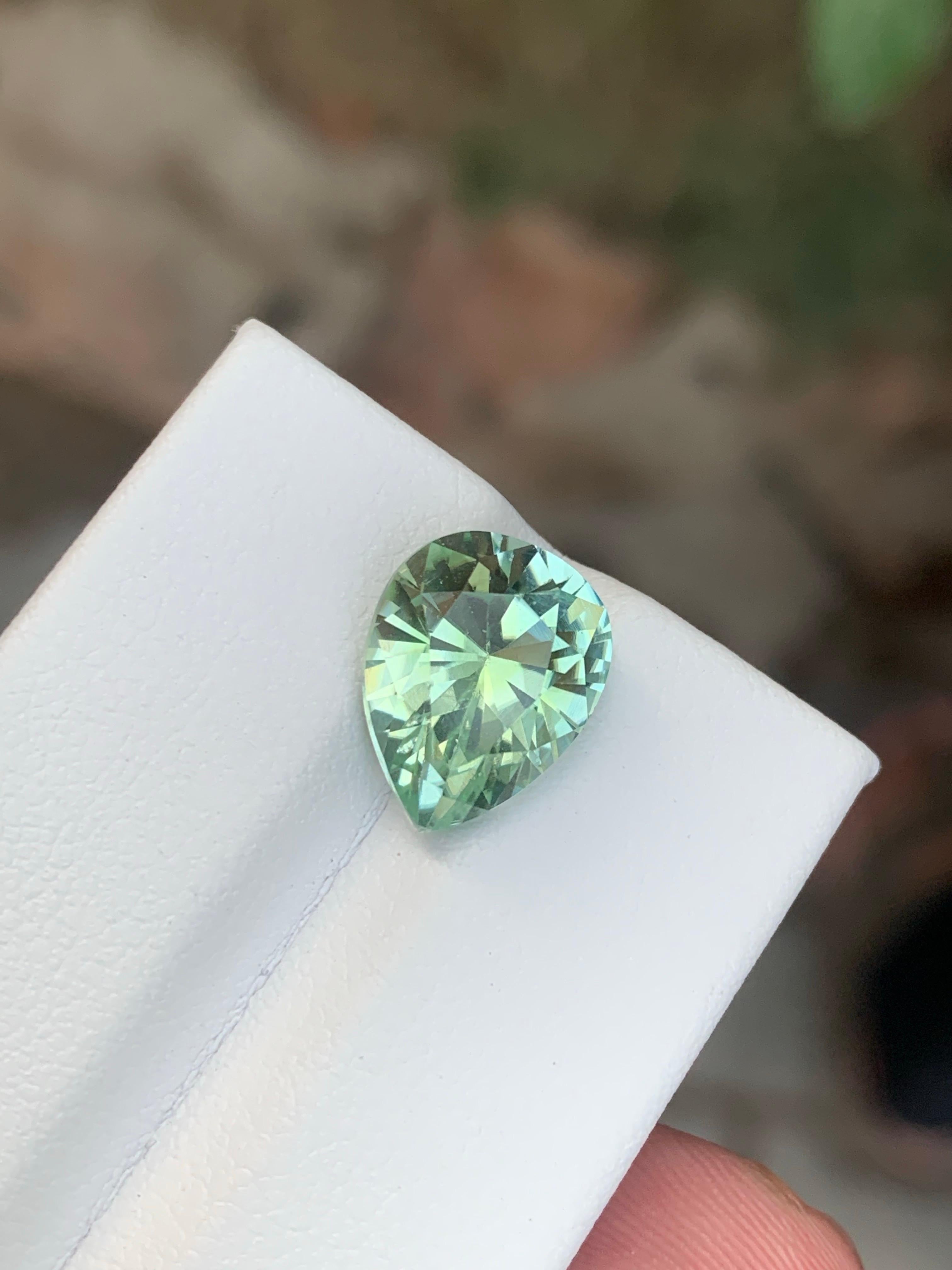 4.45 Carat Natural Loose Mint Green Tourmaline Pear Cut Gem From Afghanistan In New Condition For Sale In Peshawar, PK