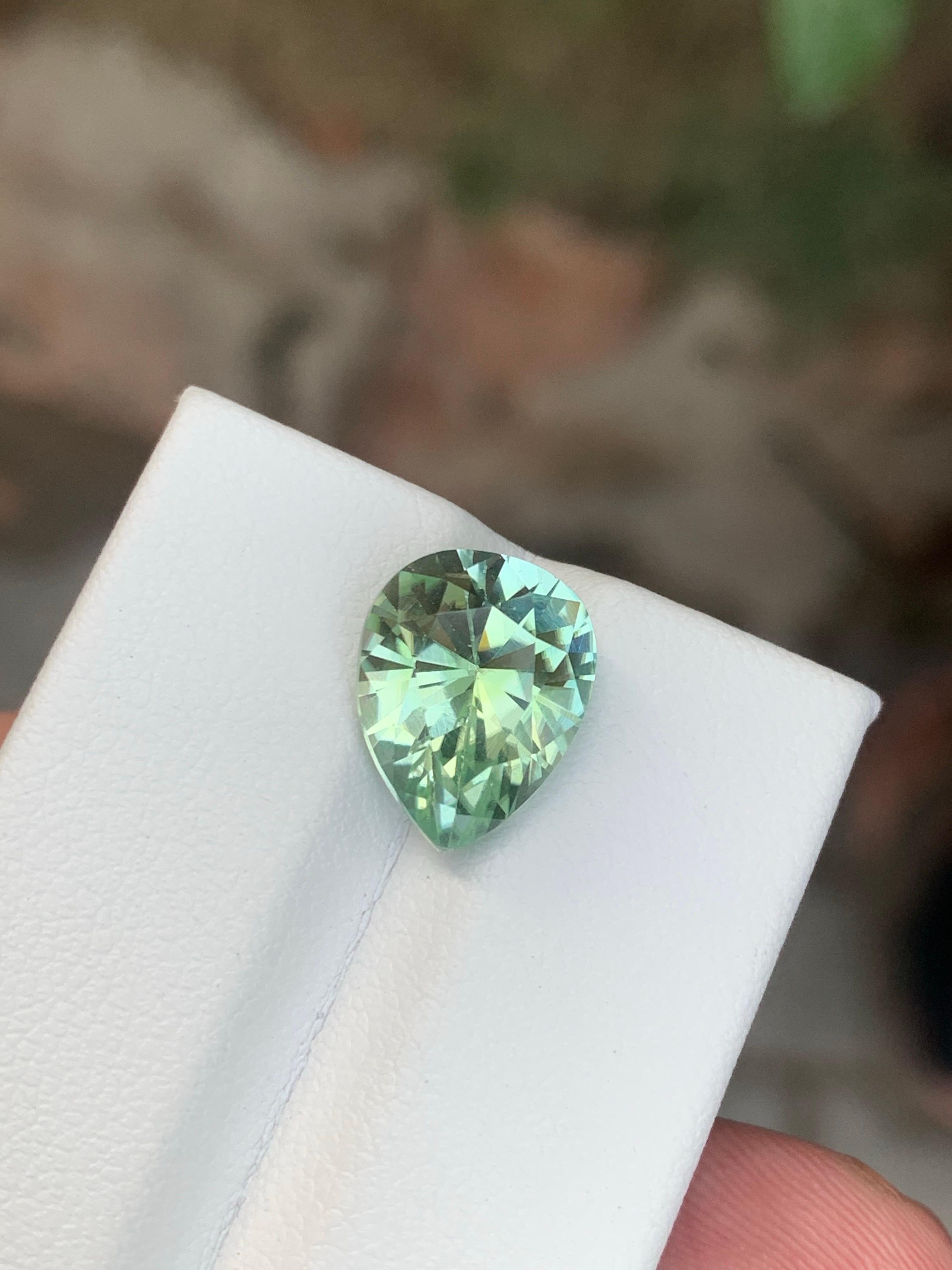 Women's or Men's 4.45 Carat Natural Loose Mint Green Tourmaline Pear Cut Gem From Afghanistan For Sale
