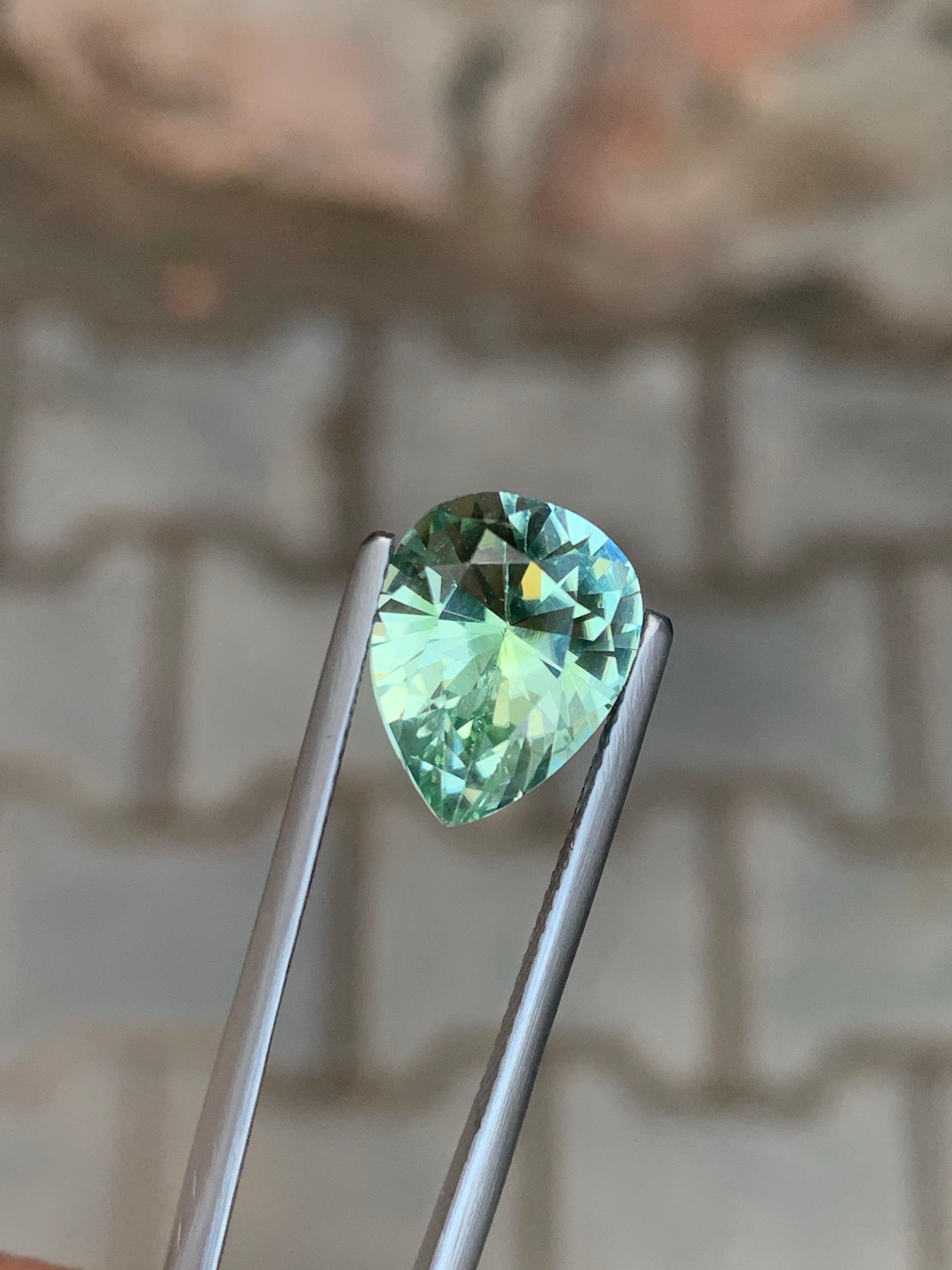 4.45 Carat Natural Loose Mint Green Tourmaline Pear Cut Gem From Afghanistan For Sale 1