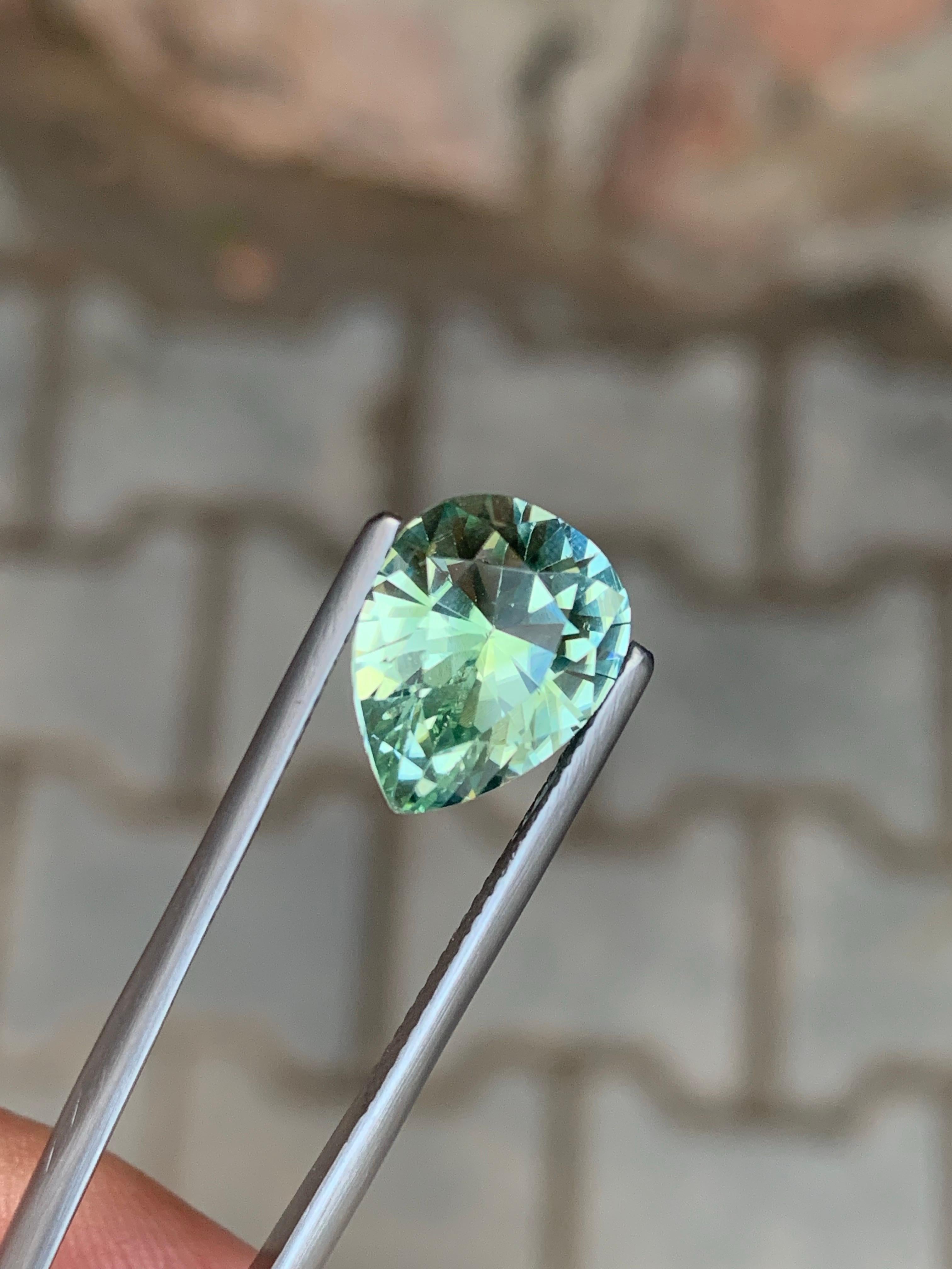 4.45 Carat Natural Loose Mint Green Tourmaline Pear Cut Gem From Afghanistan For Sale 2