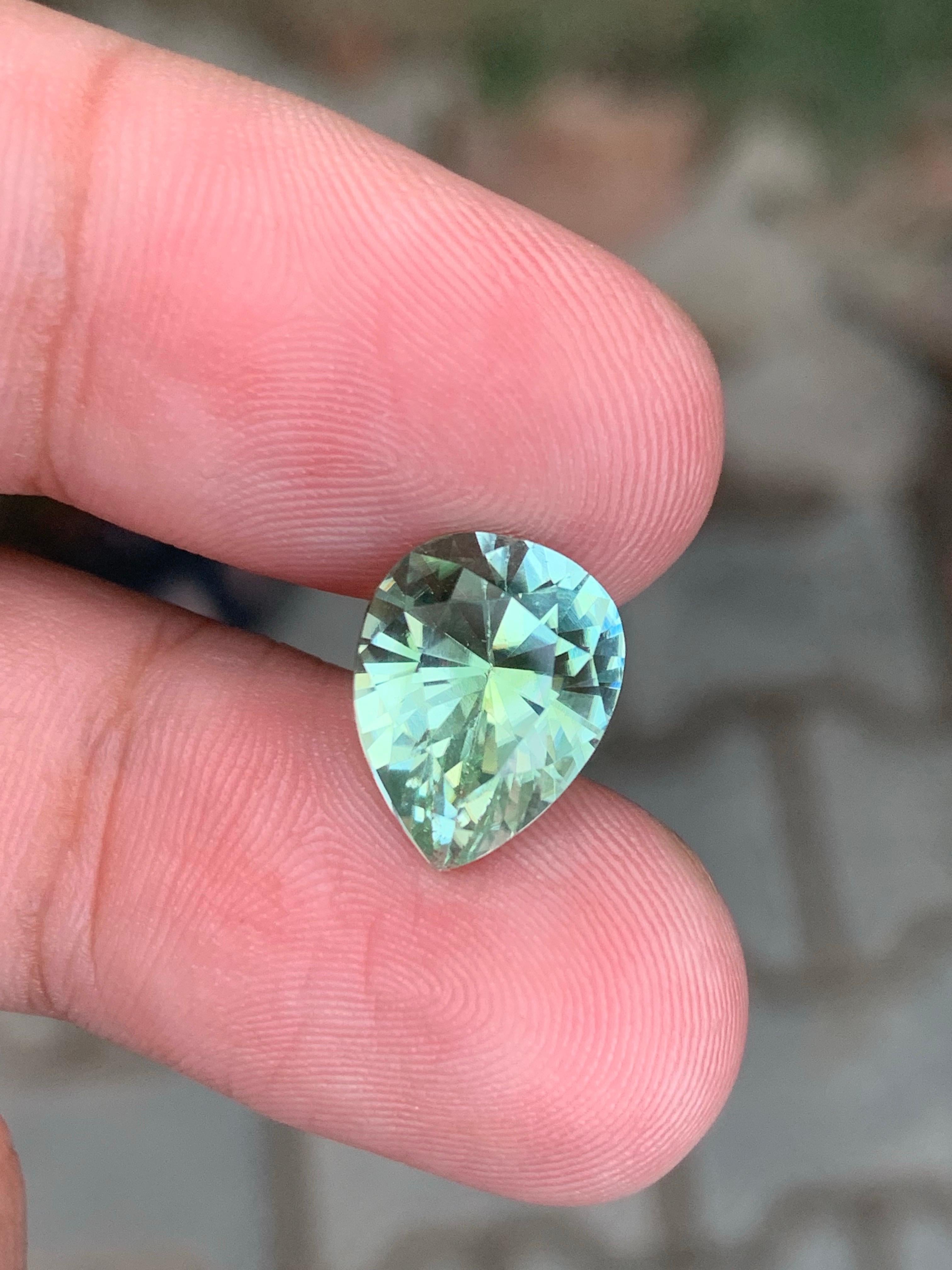 4.45 Carat Natural Loose Mint Green Tourmaline Pear Cut Gem From Afghanistan For Sale 4