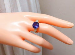 4.45 Carat Natural Round Vivid Purple Amethyst Diamond Ring 14 Karat*