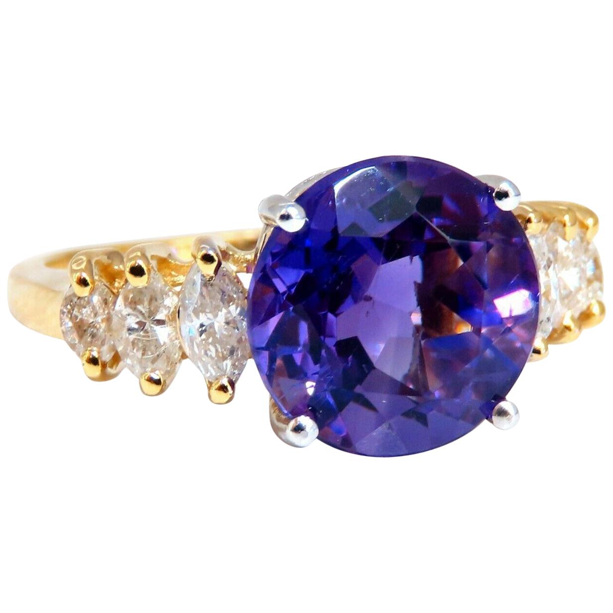 4.45 Carat Natural Round Vivid Purple Amethyst Diamond Ring 14 Karat For Sale