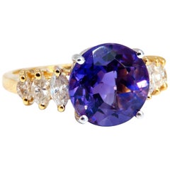 4.45 Carat Natural Round Vivid Purple Amethyst Diamond Ring 14 Karat