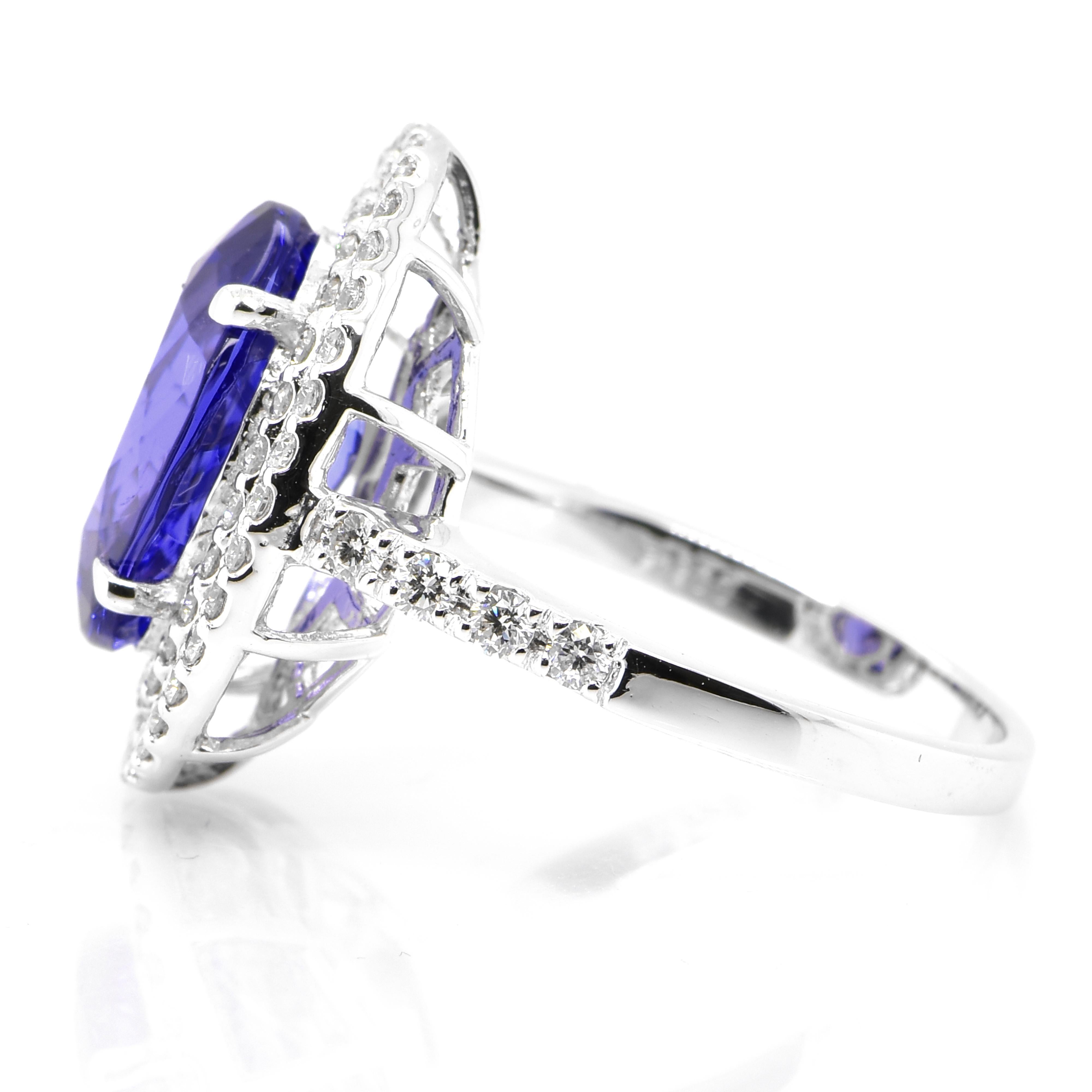 Oval Cut 4.45 Carat Natural Tanzanite and Diamond Cocktail Ring Set in Platinum For Sale