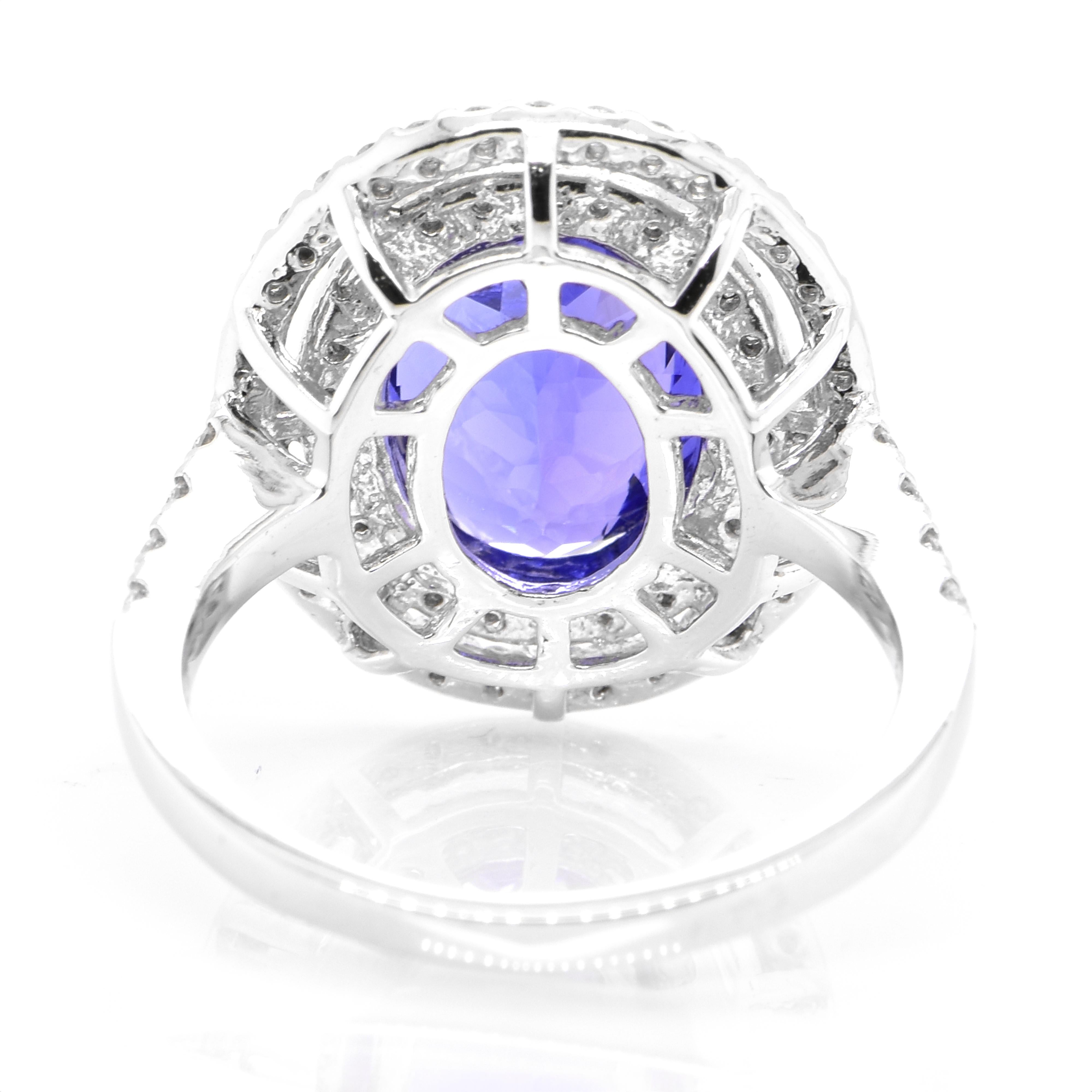 Women's 4.45 Carat Natural Tanzanite and Diamond Cocktail Ring Set in Platinum For Sale