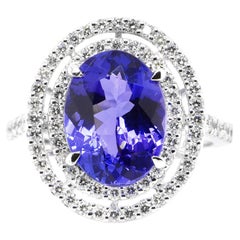 Bague cocktail en platine avec tanzanite naturelle de 4.45 carats et diamant