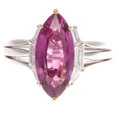 4.45 Carat No Heat Pinkish-Purple Sapphire Diamond Platinum Ring