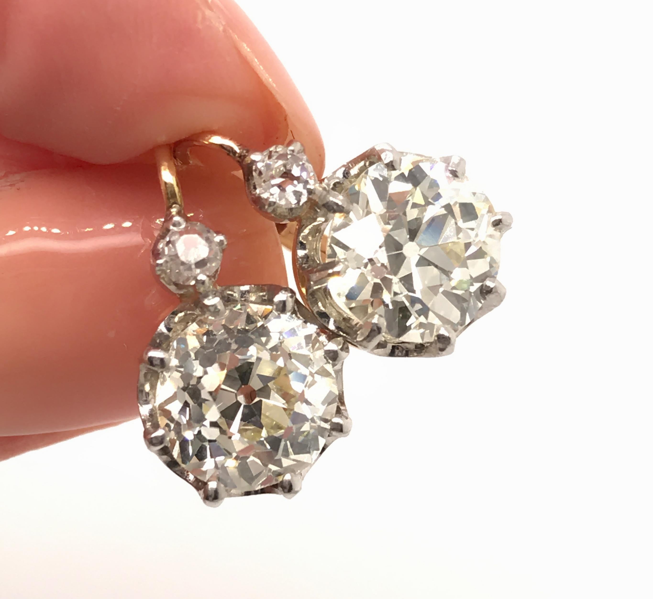 4.45 Carat Old European Cut Diamond Dormeuse Drop Earrings 5