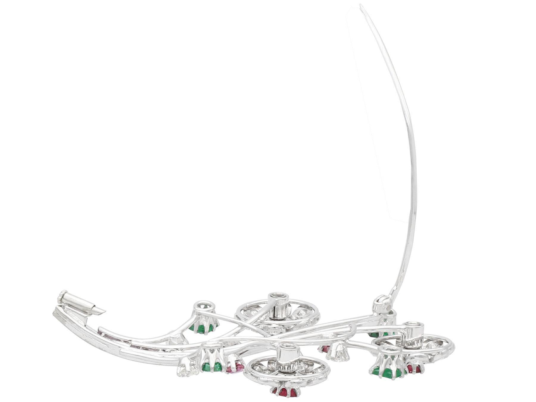 Women's or Men's 4.45 Carat Ruby 1.90 Carat Zambian Emerald 3.85 Carat Diamond Platinum Brooch For Sale