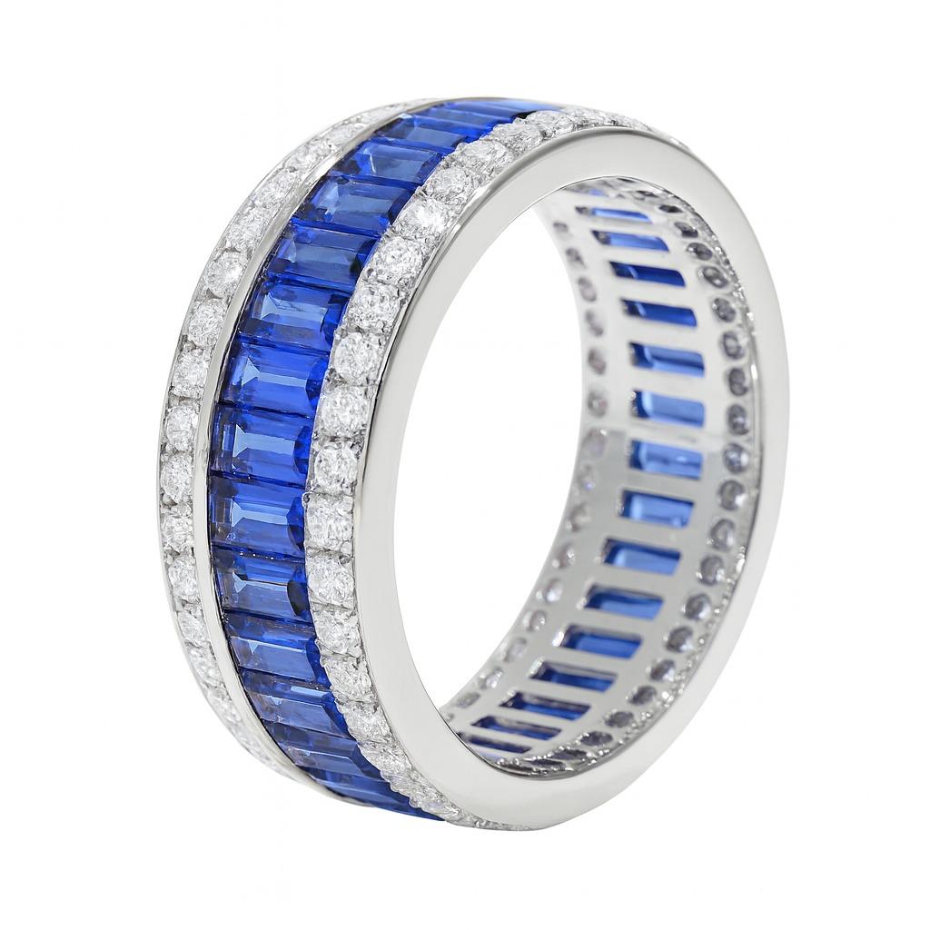 4.45 Carat Sapphire and Diamond Eternity Band Ring in 18 Karat White Gold

Description

This bold eternity band showcases a continuous row of vivid blue natural sapphires, weighing a total of 4.45 carats, perfectly matched for color and brilliance.