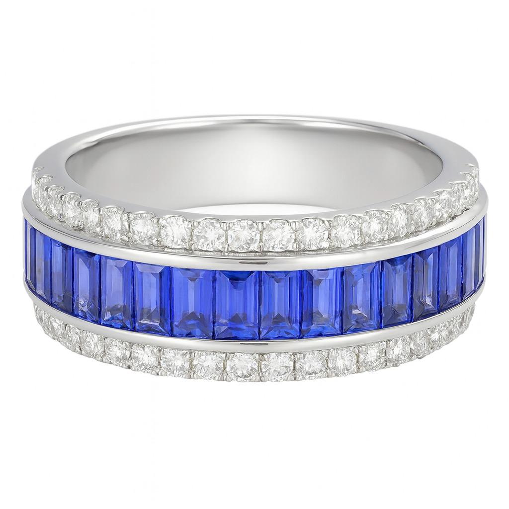 4.45 Carat Sapphire and Diamond Eternity Band Ring in 18 Karat White Gold In Excellent Condition For Sale In Chicago, IL