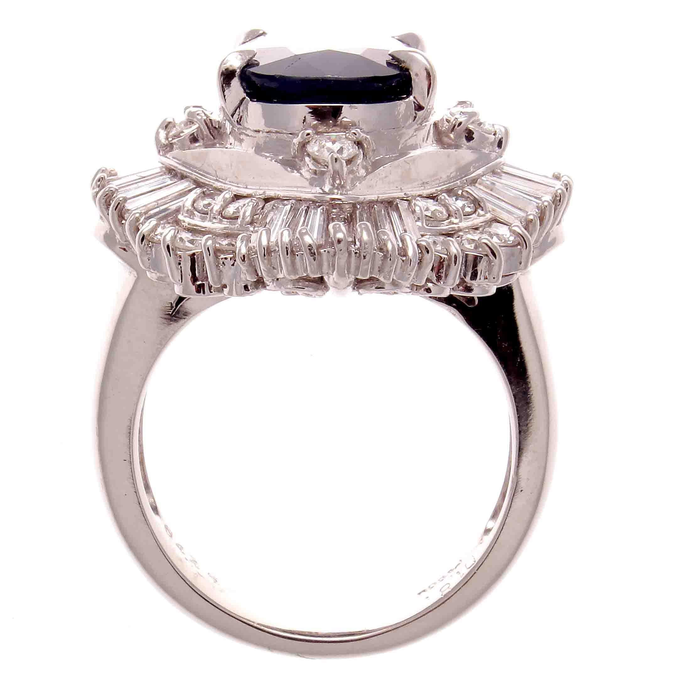 Modern 4.45 Carat Sapphire Diamond Platinum Cocktail Ring