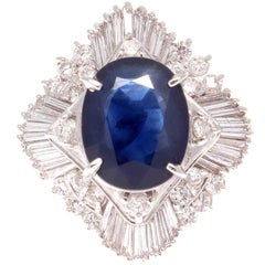 4.45 Carat Sapphire Diamond Platinum Cocktail Ring