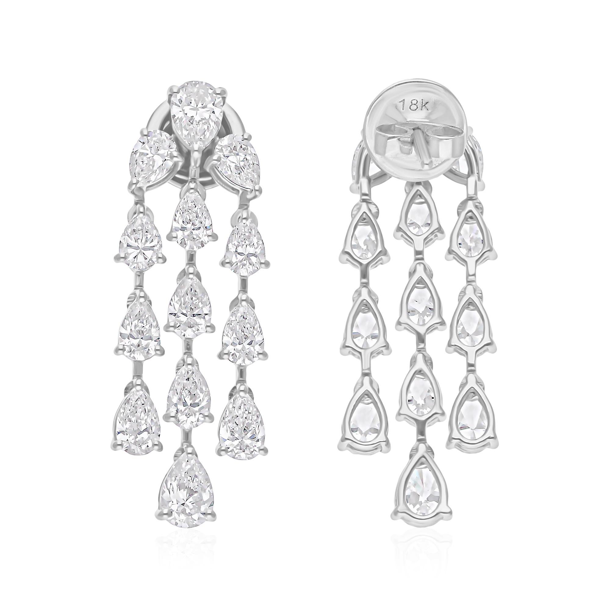 Taille poire 4.45 Carat SI/H Diamond 14k White Gold Chandelier Earrings Gift All Tariffs Paid en vente