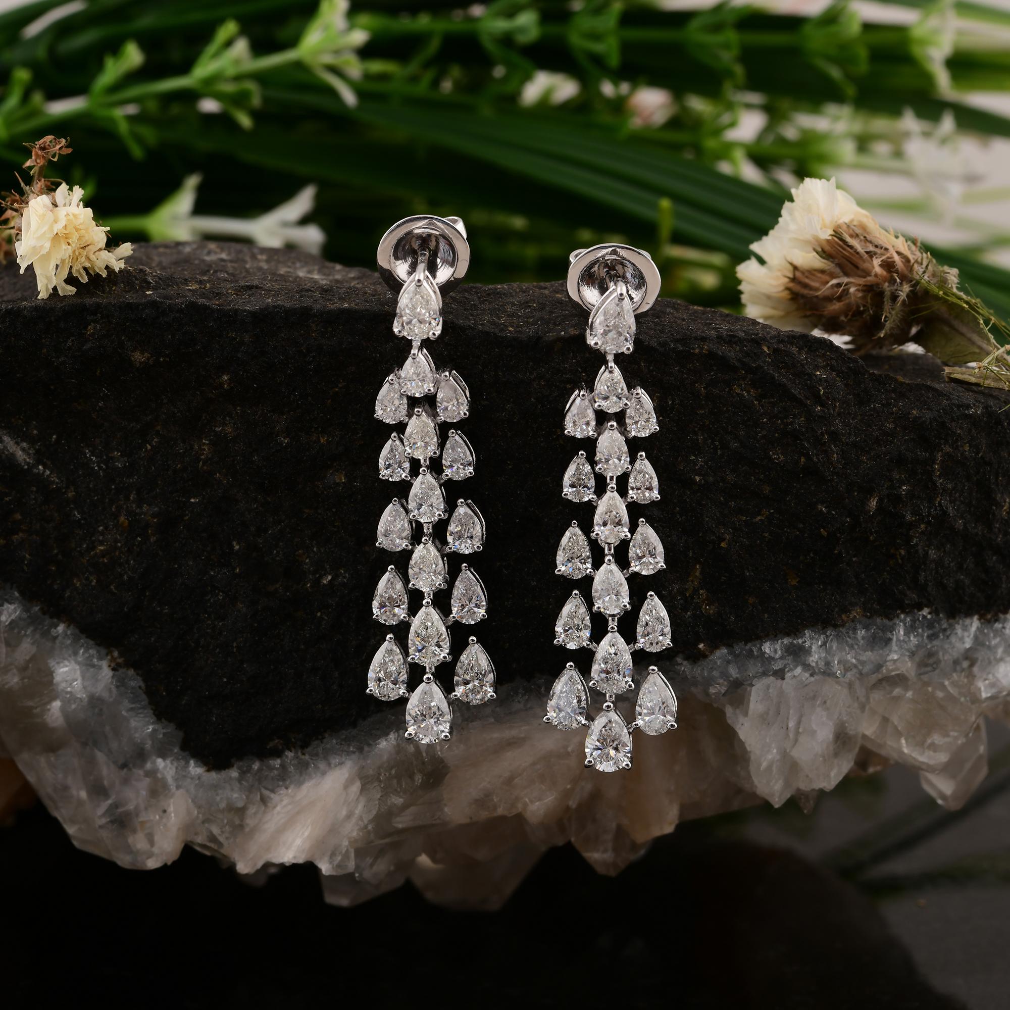 Modern 4.45 Carat SI/H Pear Brilliant Cut Diamond Dangle Earrings 18 Karat White Gold For Sale