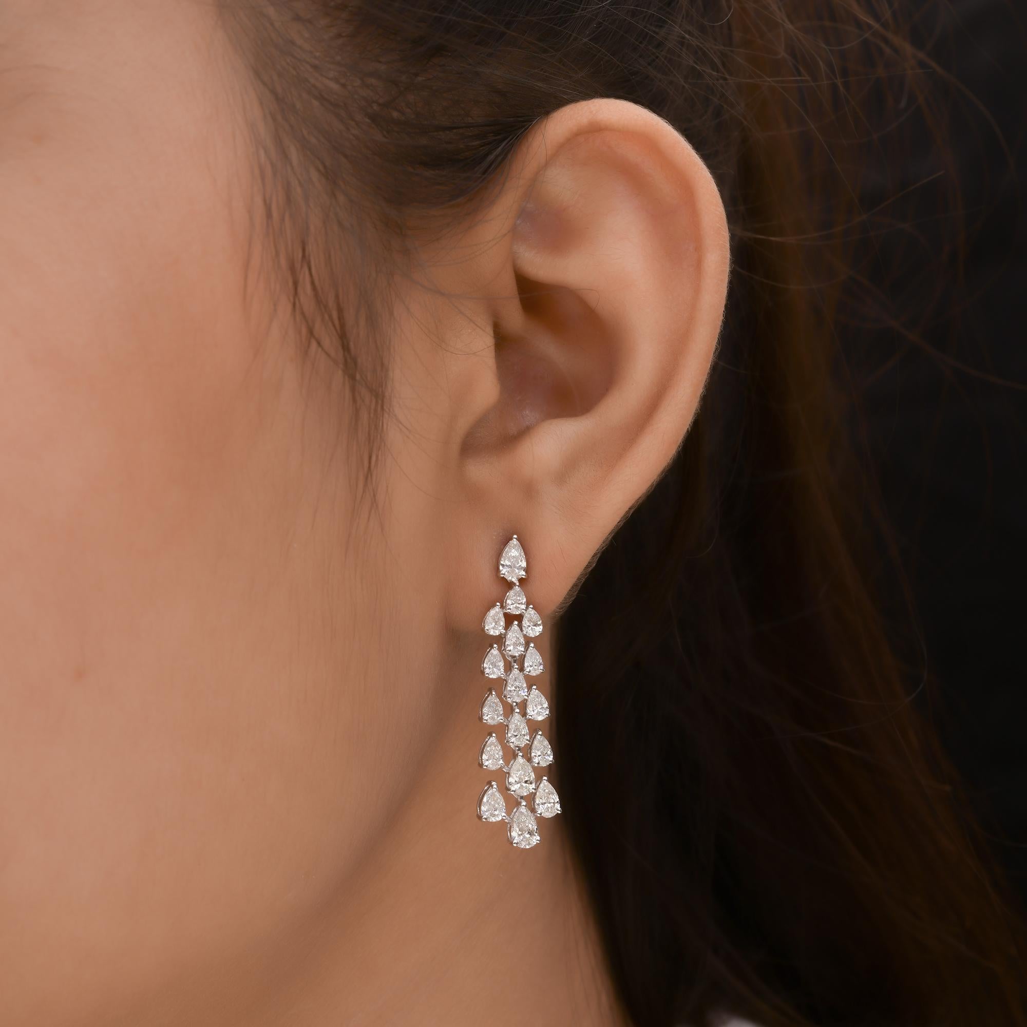 Pear Cut 4.45 Carat SI/H Pear Brilliant Cut Diamond Dangle Earrings 18 Karat White Gold For Sale