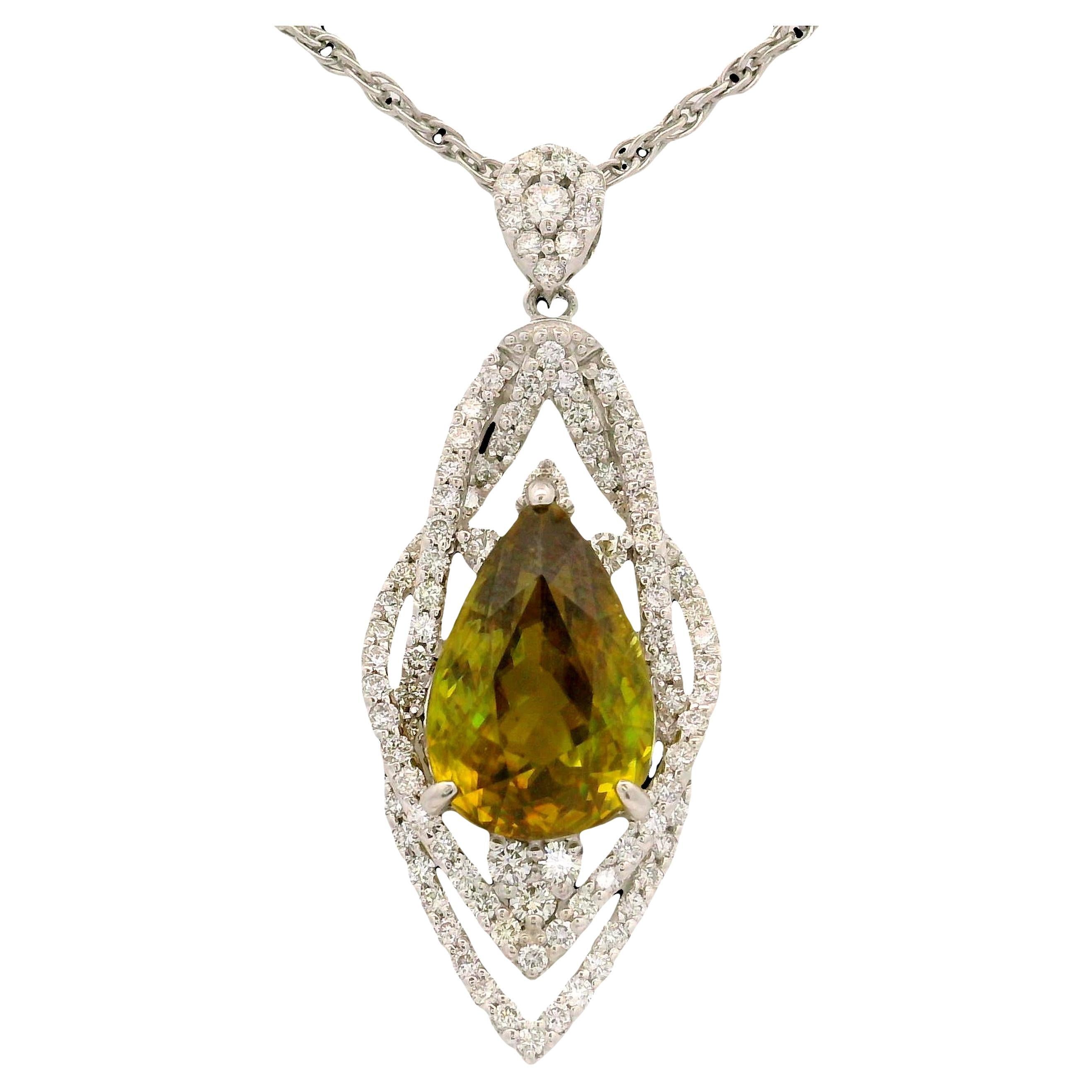 4.45 Carat Sphene Diamond Platinum Pendant Necklace